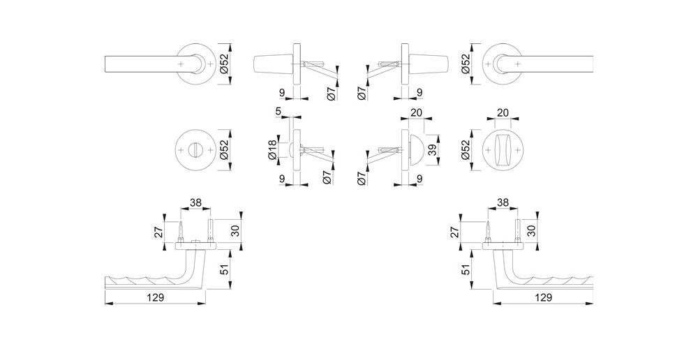 HOPPE links 1700 Türbeschlag Aluminium / Hamburg rechts SK/OL D/D F9714M rund Rosettengarnitur 42KB/42KBS / DIN