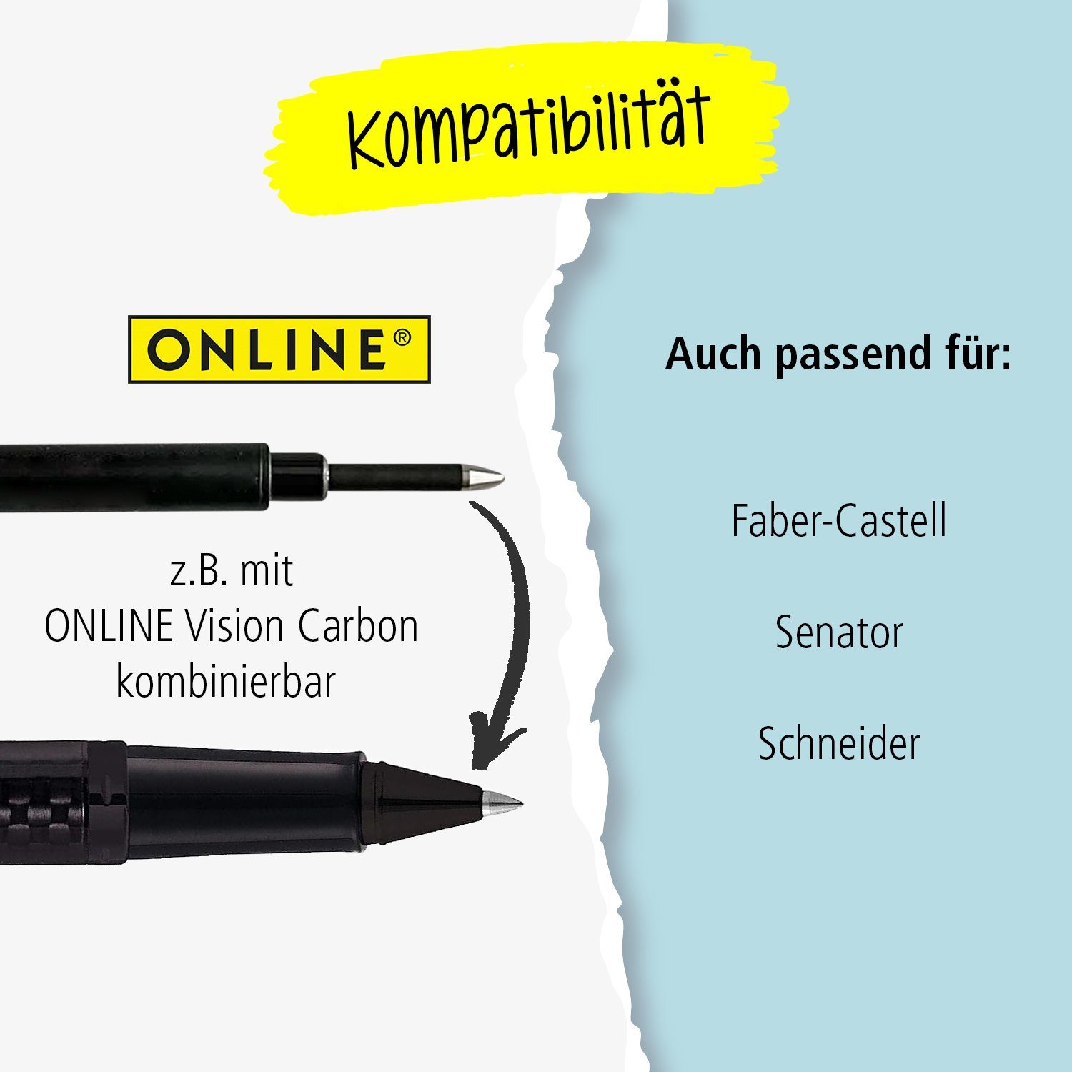 Online Mine, kompatibel Tintenrollern mit verschiedener schwarz Marken Tintenroller Rollerball Pen