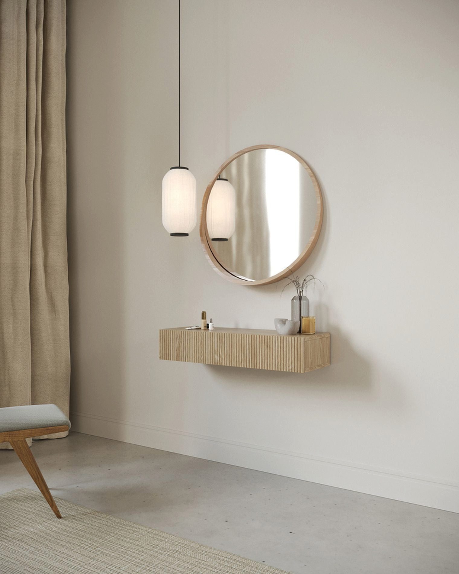 Selsey Konsolentisch NOLIE, hängend mit Schublade und geriffelter Front, 90 cm