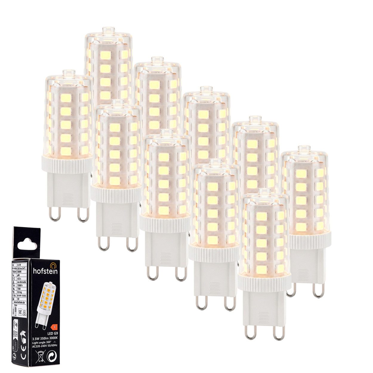 hofstein LED-Leuchtmittel 10er Set Glühbirne G9 Warmweiß nicht dimmbar 3,5 Watt, G9, 3000 Kelvin, 350 Lumen, Filament, G9, Klar