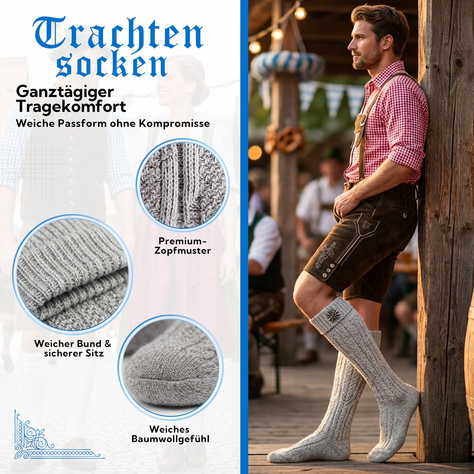 German Wear Trachtensocken GW200 1xPaar AMZ Trachtensocken Trachtenstrümpfe Zopfmuster 40cm