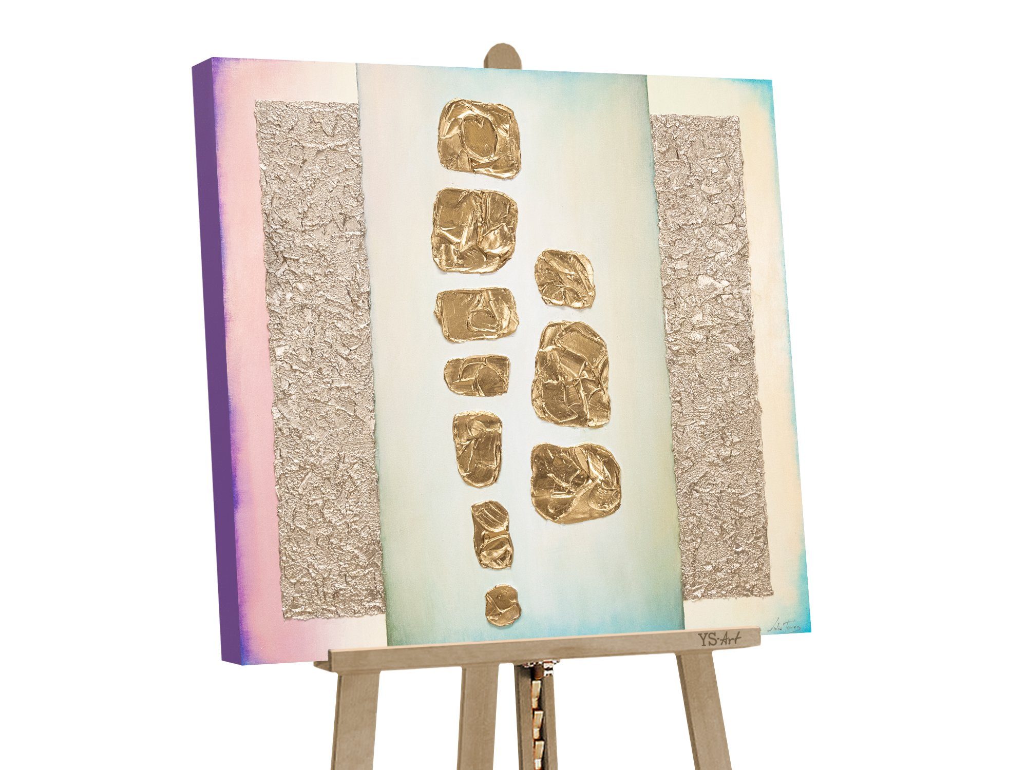 YS-Art Картина Goldfunkel, Abstrakte Изображения, Abstraktes auf Leinwand Bild Handgemalt Bunt Gold Lila Grün
