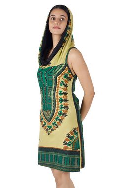 Guru-Shop Midikleid Kapuzen Dashiki Minikleid, Goa Festivalkleid -.. alternative Bekleidung