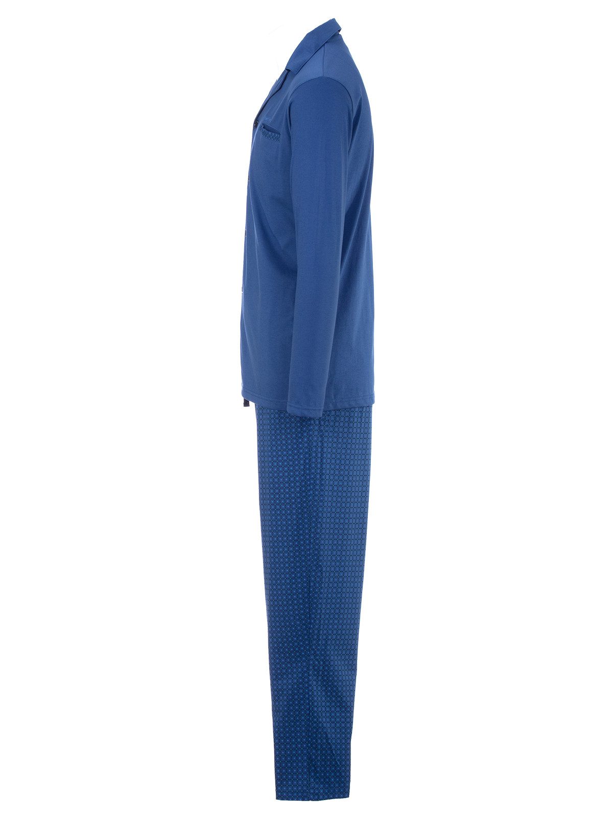 Henry Terre Pyjama Kent langarm - Hose dezenter Print Shirt uni Hemdkragen durchgeknöpft – Bild 4 von 5