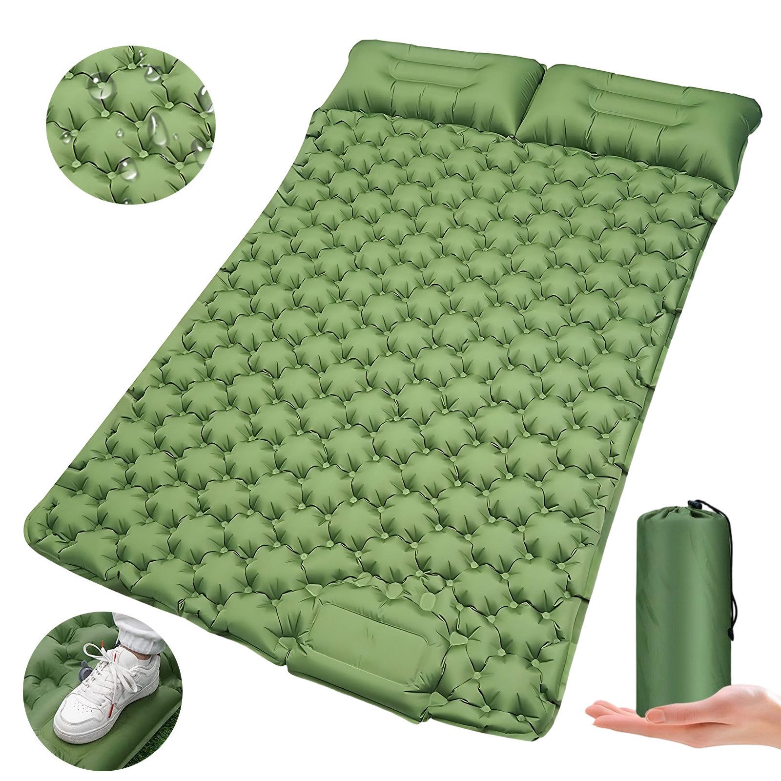 AKKEE Isomatte Campingmatte mit Kissen, Isomatte Outdoor, 2 Personen, Selbstaufblasend, Isomatte Ultraleicht, Isomatte Camping Outdoor