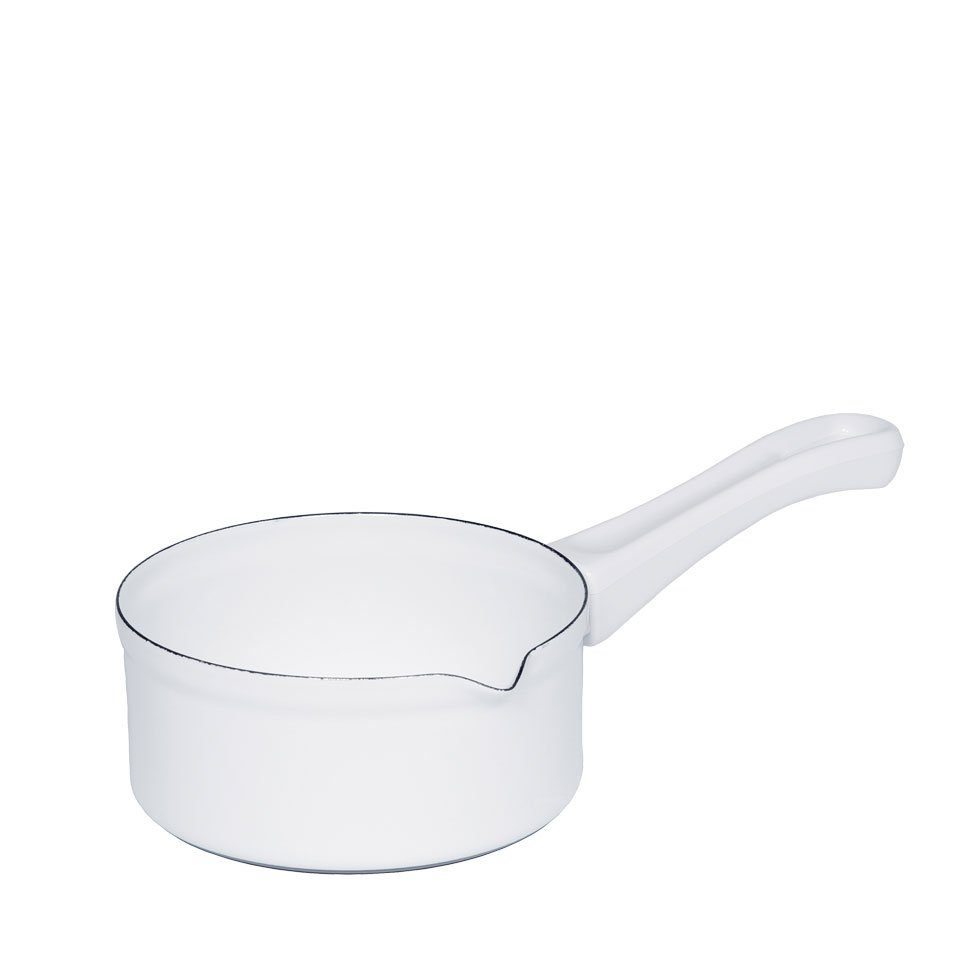 Riess Kasserolle Classic Weiss, Classic Weiß Baby-Stiel 14 cm / 0,75 L - Emaille