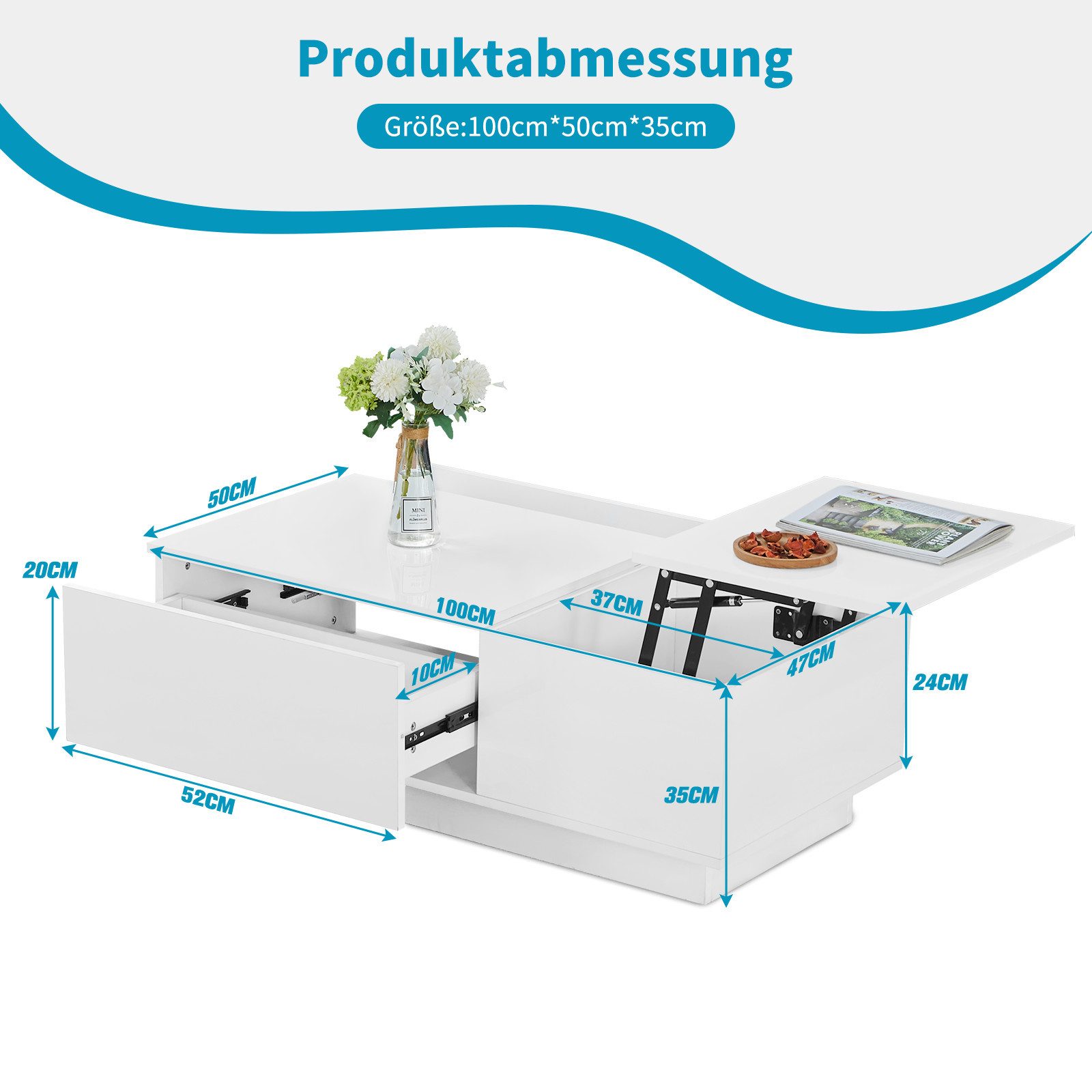 JYMTOM Couchtisch mit 2 Schuladen und klappbare Tischpaltte, moderner Sofat günstig online kaufen