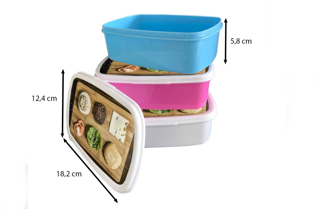Mädchen, rosa Erwachsene, Brotbox Gemüse MuchoWow Ein Lunchbox Kunststoff Brotdose darauf, Kinder, Schneidebrett für mit Kunststoff, Snackbox, (2-tlg),