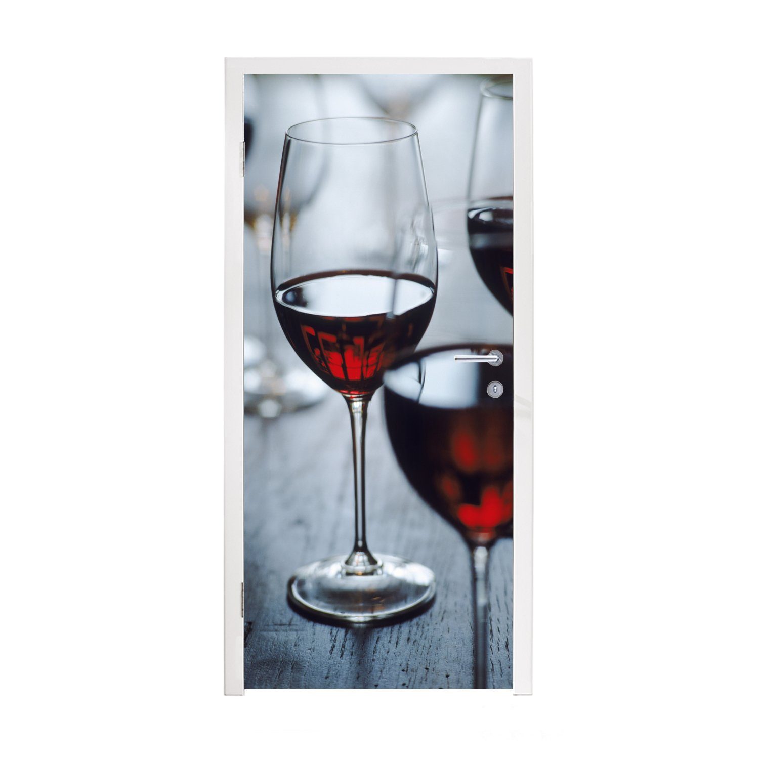 MuchoWow Türtapete Vier für Gläser cm Matt, schöne (1 75x205 Rotwein, Fototapete Türaufkleber, St), Tür, bedruckt