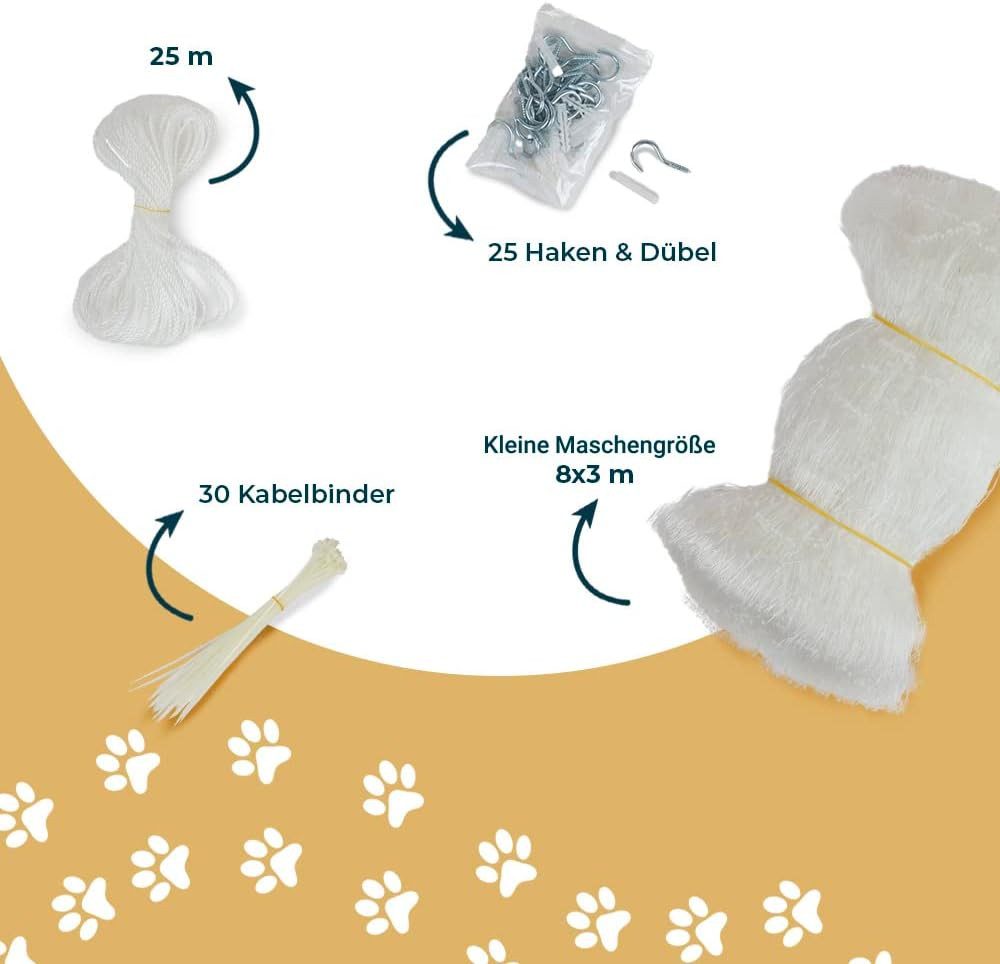 PETSWORLD EST 2021 Schutznetz Katzennetz 8×3 m für Balkon inkl. Befestigung & Kabelbinder, BxL: 17x35 m, Wetterbeständiges Katzenschutznetz mit geknoteten Maschen