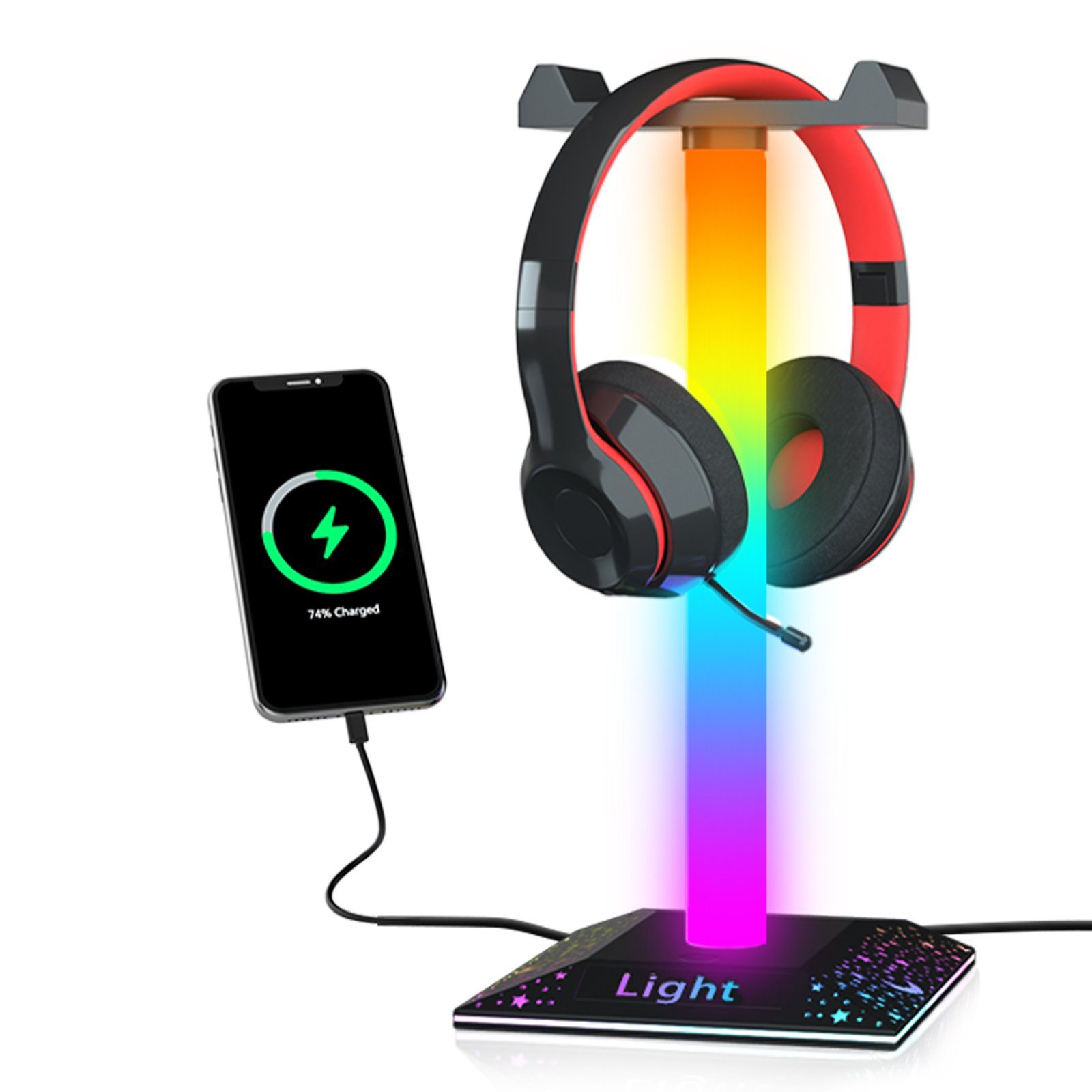 Sunicol Подставка для наушников RGB Headset Halterung, USB Anschlüssen, Universal LED Headphone Stand, (Halter für Over Ear Kopfhörer, Gaming Headset und Kopfhörerdisplay)