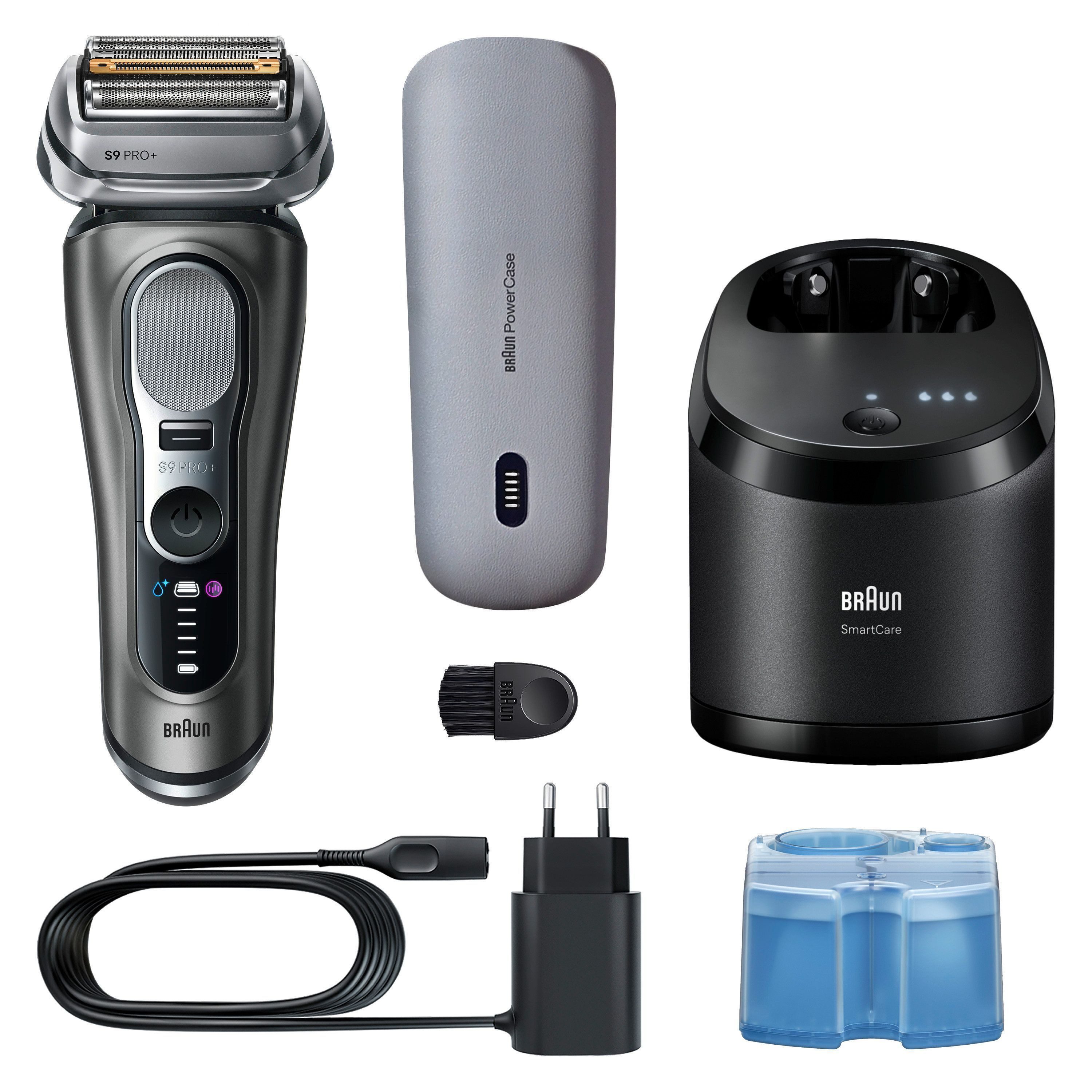 Braun Elektrorasierer Series 9 9675cc, Smart Care Center, integrierter Präzisionstrimmer, 5+1 ultradünne Präzisionsklingen, Ladeetui, 6-in-1 SmartCare Center grau