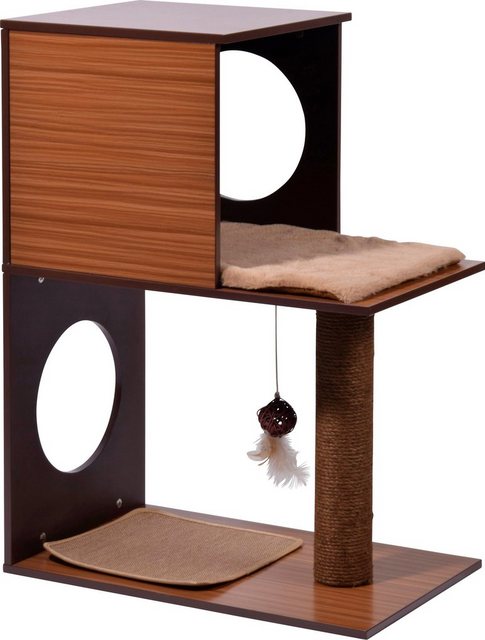 Dobar Kratzbaum Kelly mit Katzenhöhle und Spielball Braun 77 cm x 54 cm x 34 cm