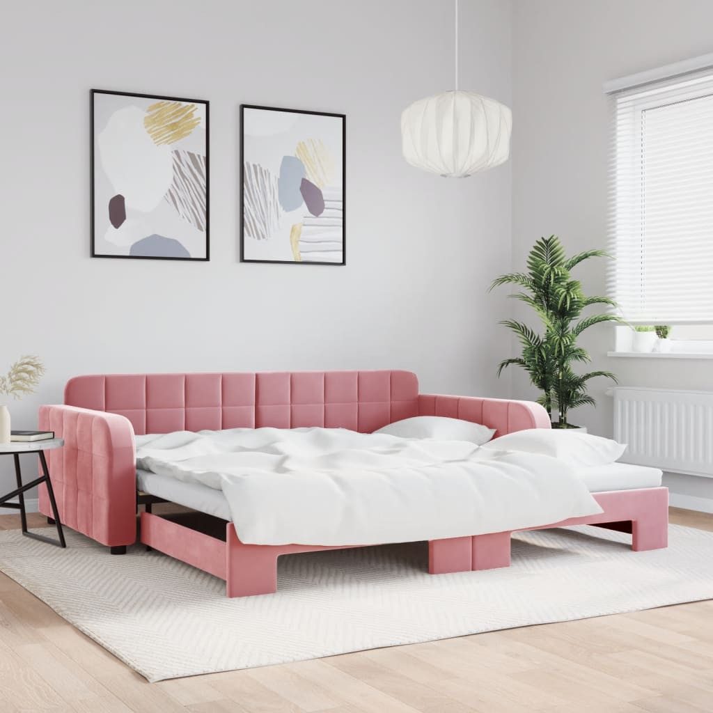 vidaXL Bett, Tagesbett Ausziehbar Rosa 100x200 cm Samt günstig online kaufen