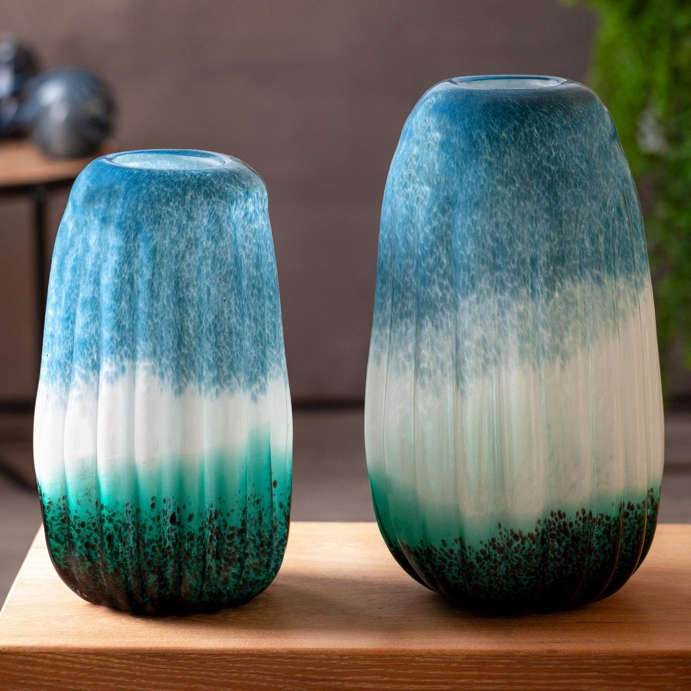 Eurofirany Tischvase Türkisweiß Größe oder getöntem DAKOTA-Vase, Vase), Vase, Blau 20x20x35, Kunstglas handgefertigt Farbe (1 dekorative aus