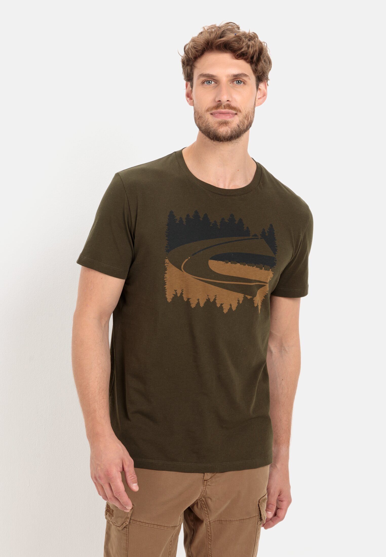 camel active T-Shirt aus Organic Dunkel khaki Cotton