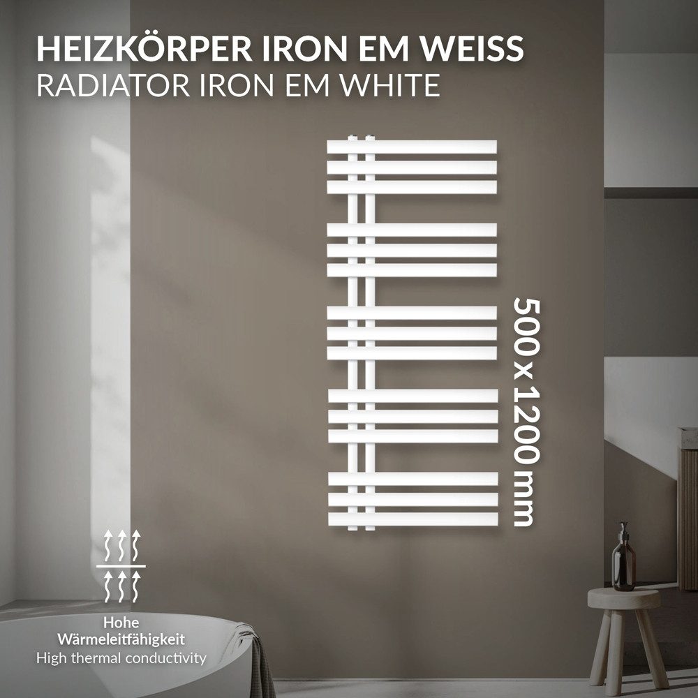 LuxeBath Badheizkörper Iron EM Heizkörper Handtuchtrockner Badezimmer Heizung für Handtücher, Design Handtuchheizkörper Handtuchwärmer Mittelanschluss Radiator