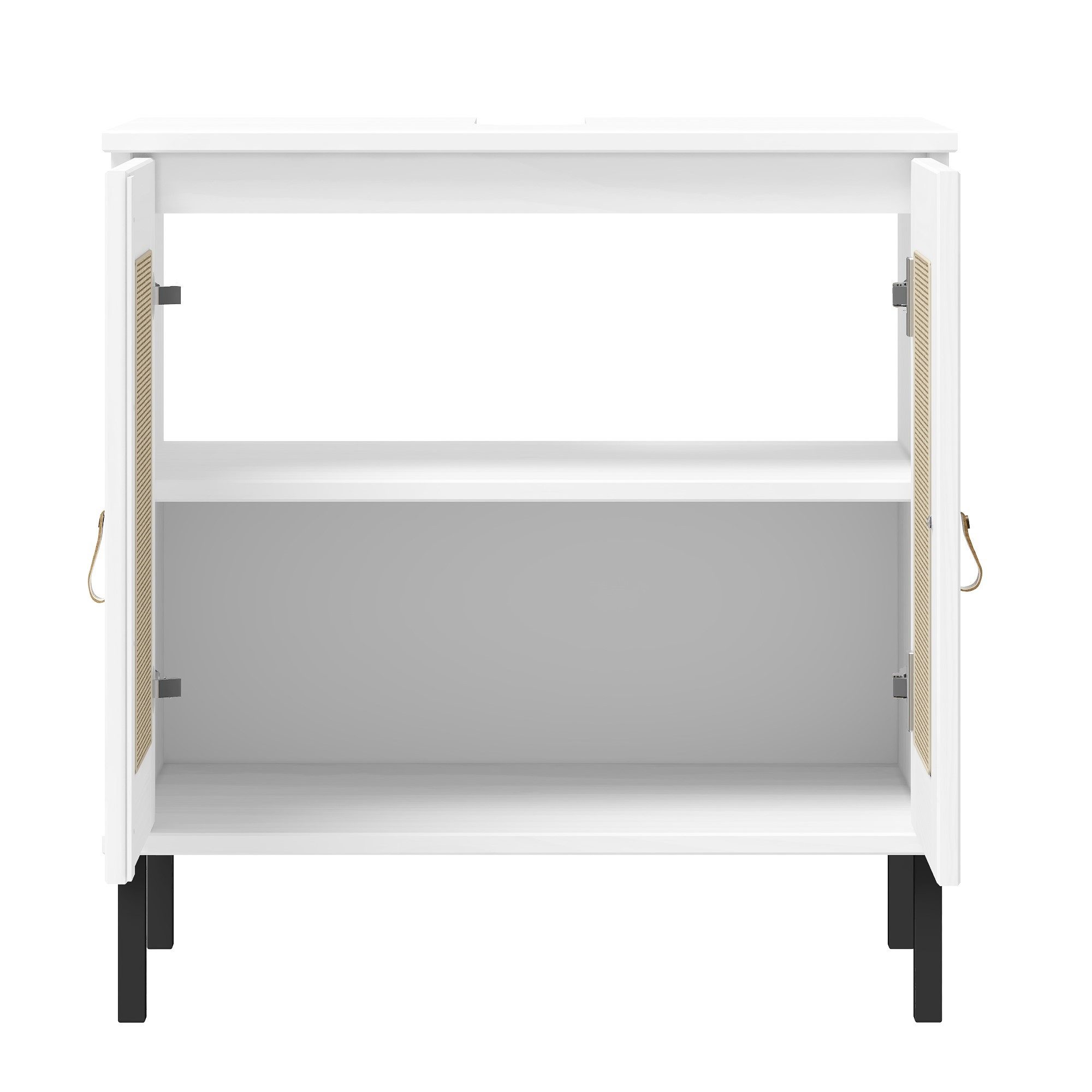 Lebenswert Waschbeckenunterschrank WZ-0800 2 Türen, 1 Boden, Kiefer massiv weiß lackiert - 62x65x40 (BxHxT)