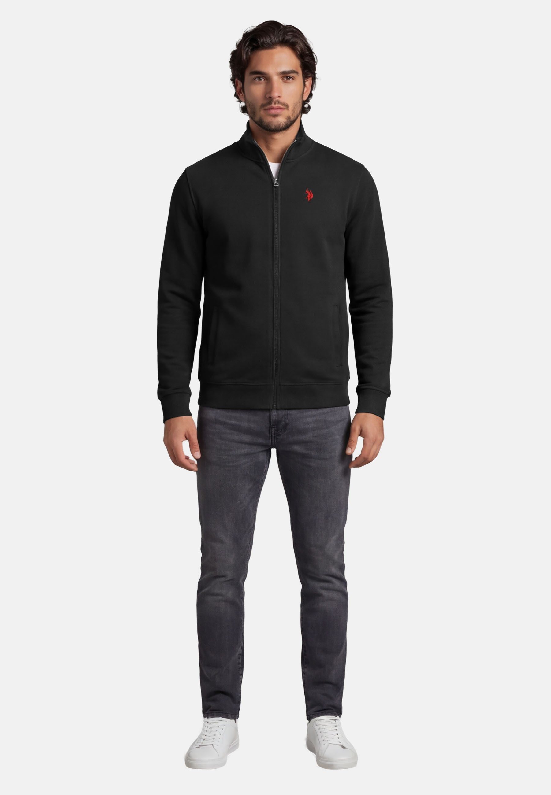 U.S. Polo Assn. Sweatjacke Stehkragenpullover USKiian – Herren Full-Zip Pullover Baumwoll-Viskose-Mix, weich, atmungsaktiv und formstabil