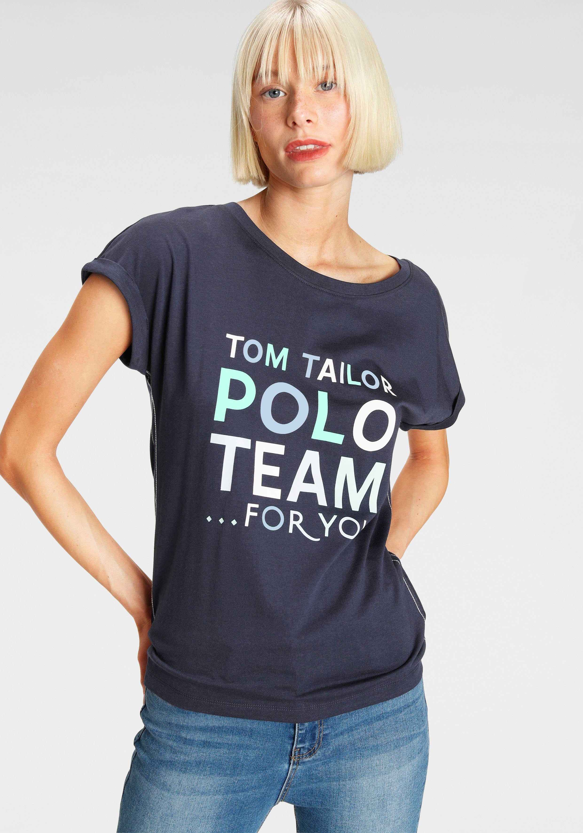 Polo TOM TAILOR Team großem Print-Shirt Logo-Print farbenfrohen