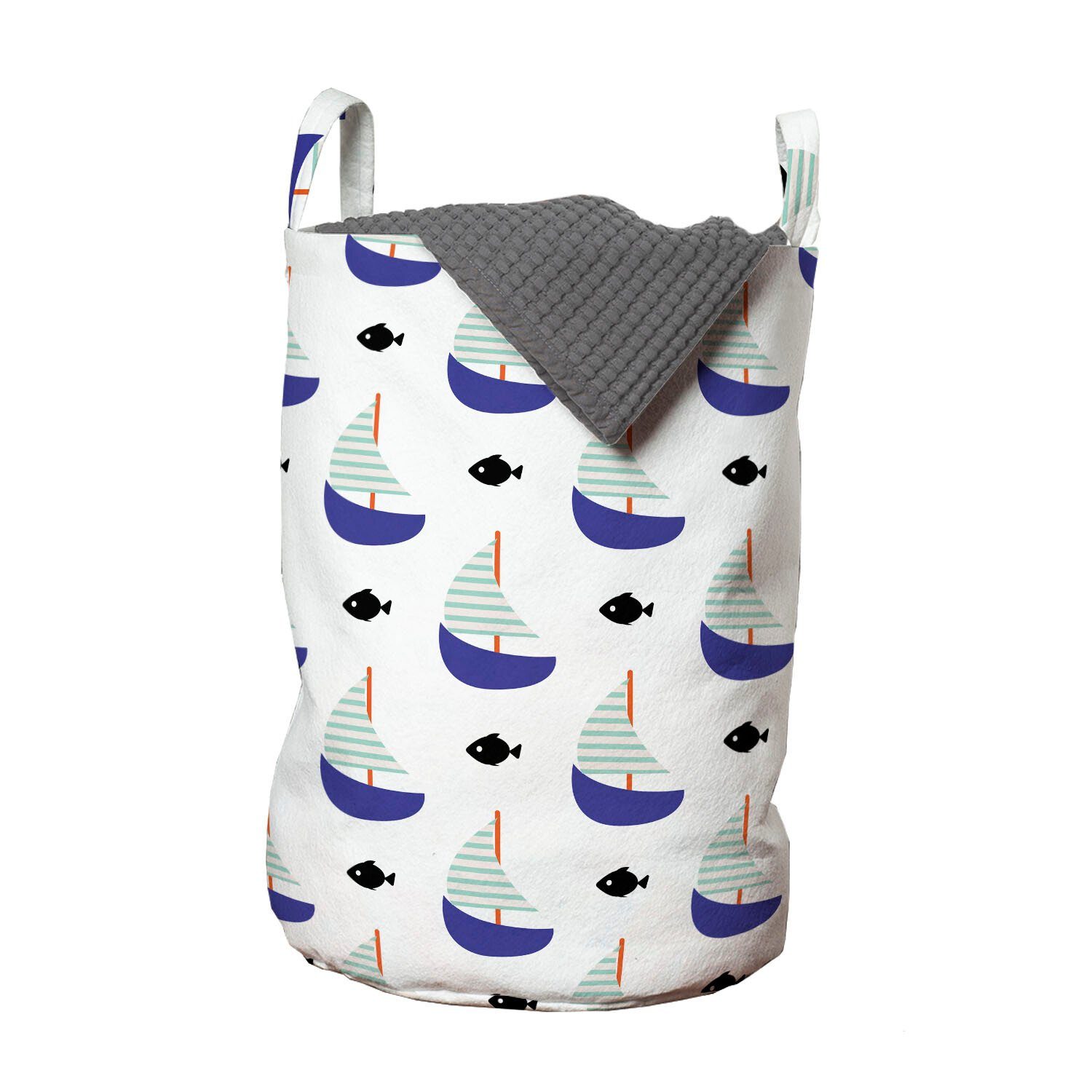 für Waschsalons, Boot-Entwurf Minimalist Wäschesäckchen mit Wäschekorb Griffen Segelboot Abakuhaus Kordelzugverschluss