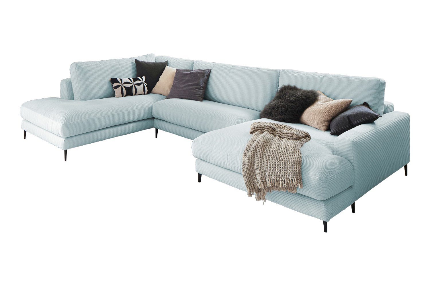 KAWOLA Wohnlandschaft od. Cord, U-Form versch. Longchair Farben CARA, links, hellblau rechts Sofa