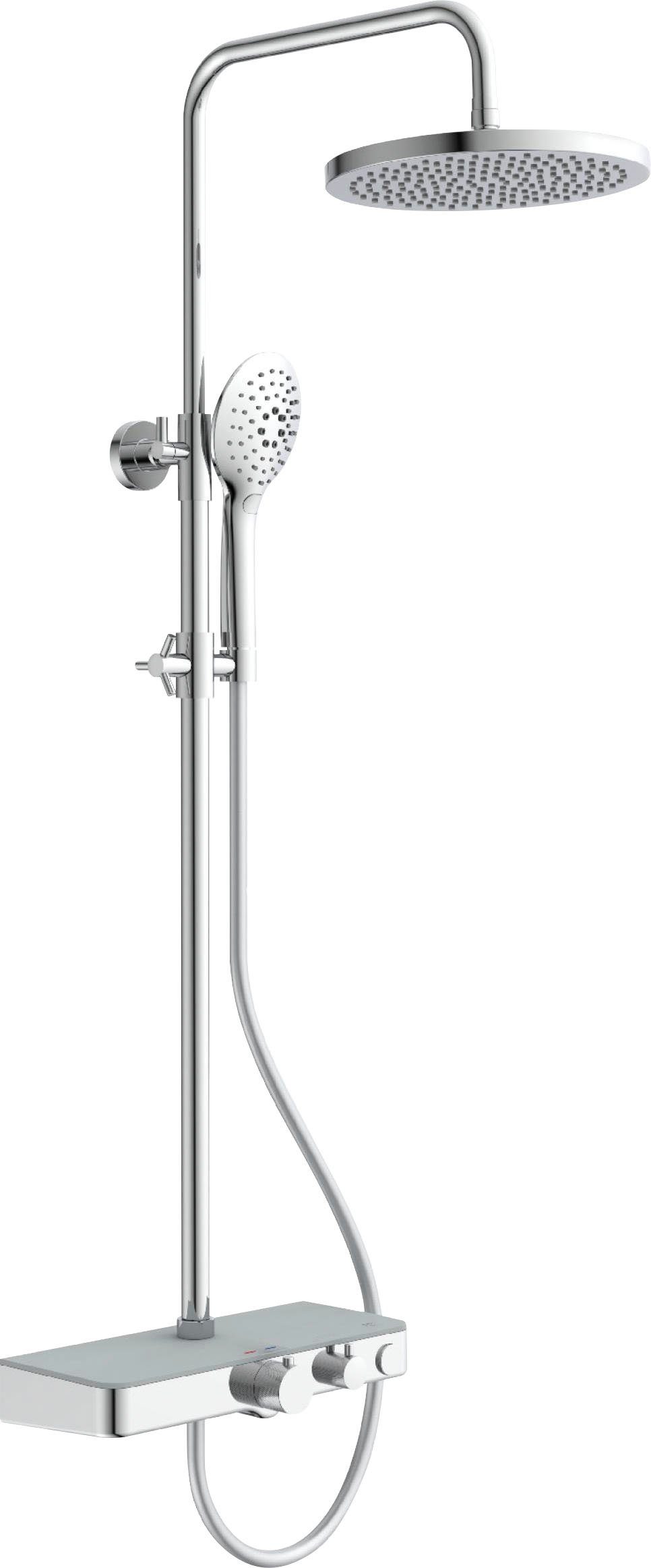 Eisl Stangenbrause-Set FUTURA, 3 Strahlart(en), Komplett-Set, mit Thermostatarmatur und Glasablage, Handbrause mit 3 Funktionen