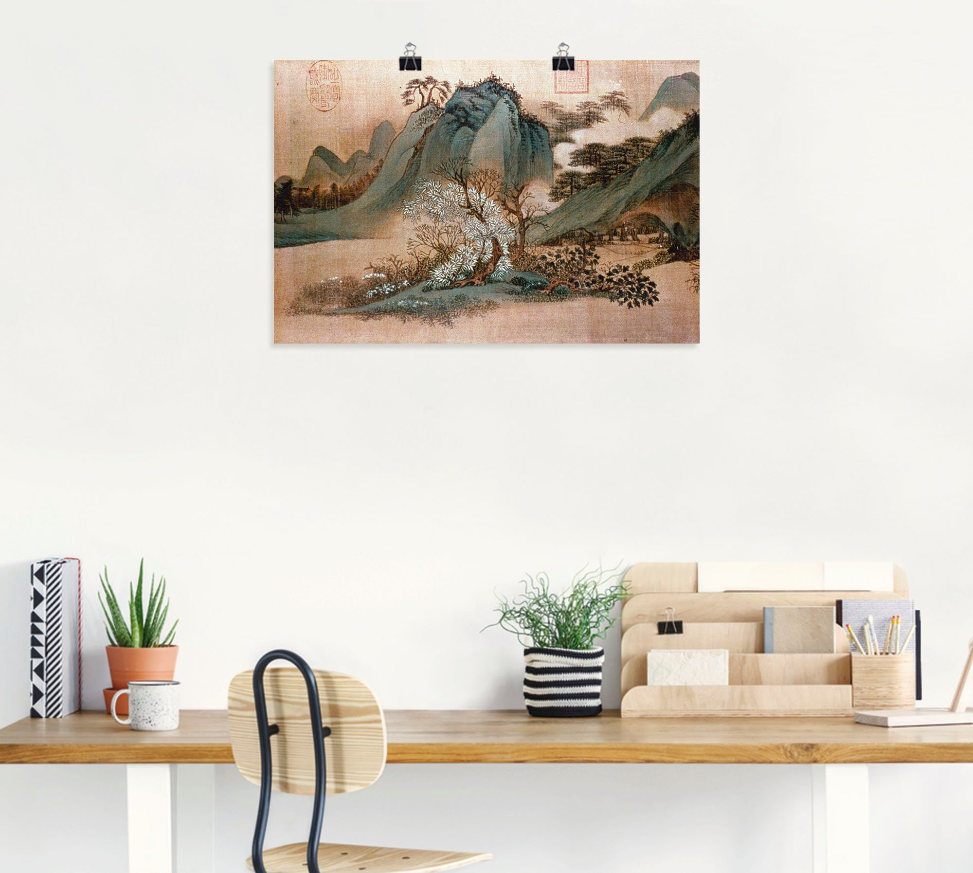 Artland Wandbild und in oder Leinwandbild, grüne Asien Wolken als St), Berge, Poster (1 Weiße Wandaufkleber Alubild, Größen versch