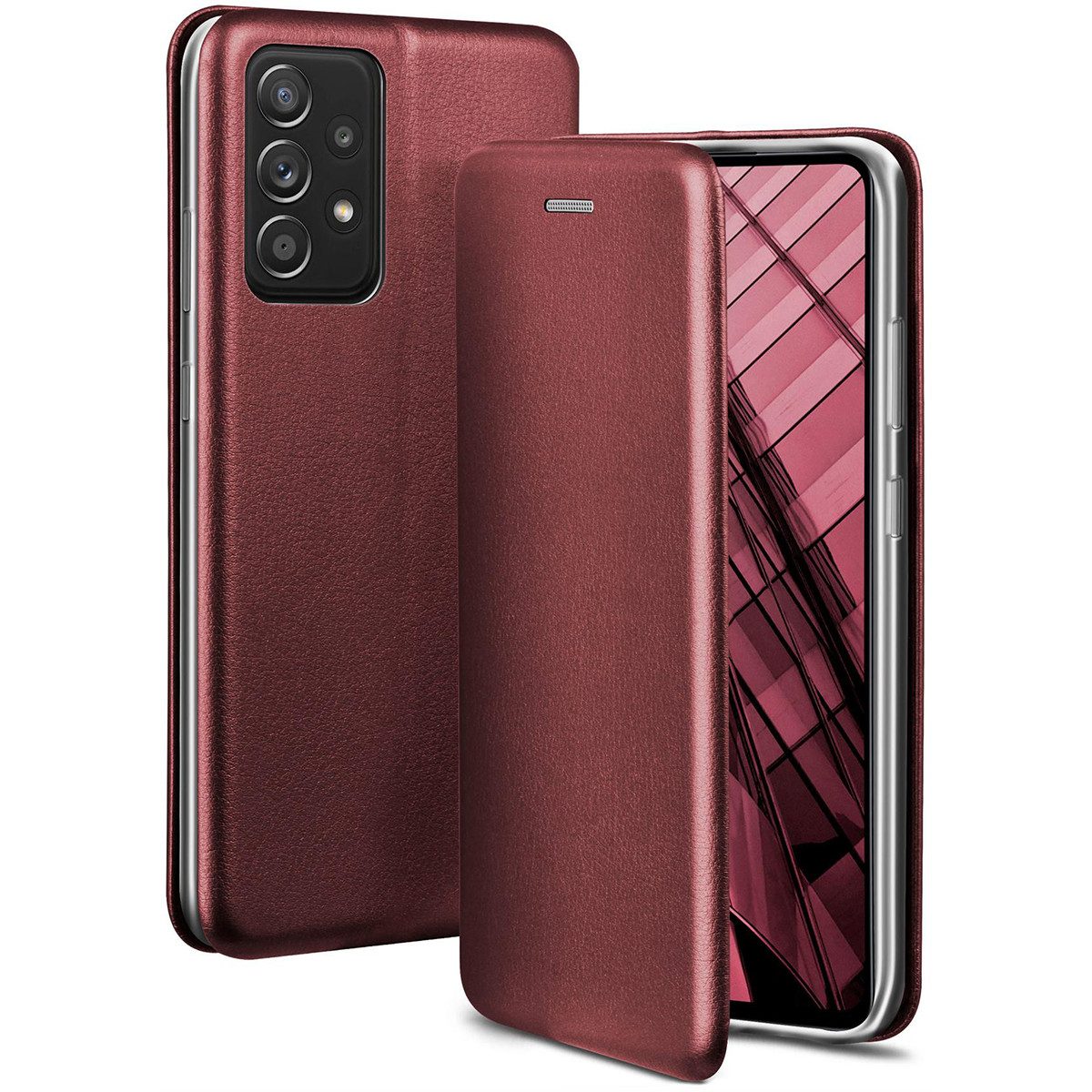 ONEFLOW Handyhülle für Samsung Galaxy A52 5G Premium Hülle Business Cover Rot 6,5 Zoll, 360 Grad Schutzhülle Flip Case Etui Klapphülle Dünn Leder Handy Tasche