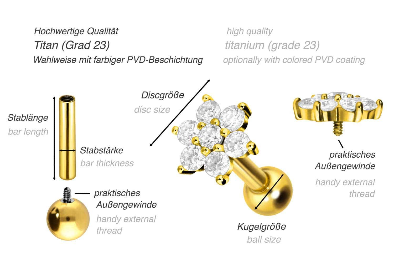 PIERCINGLINE Piercing-Set Titan Ohrpiercing mit Innengewinde KRISTALLBLUME günstig online kaufen