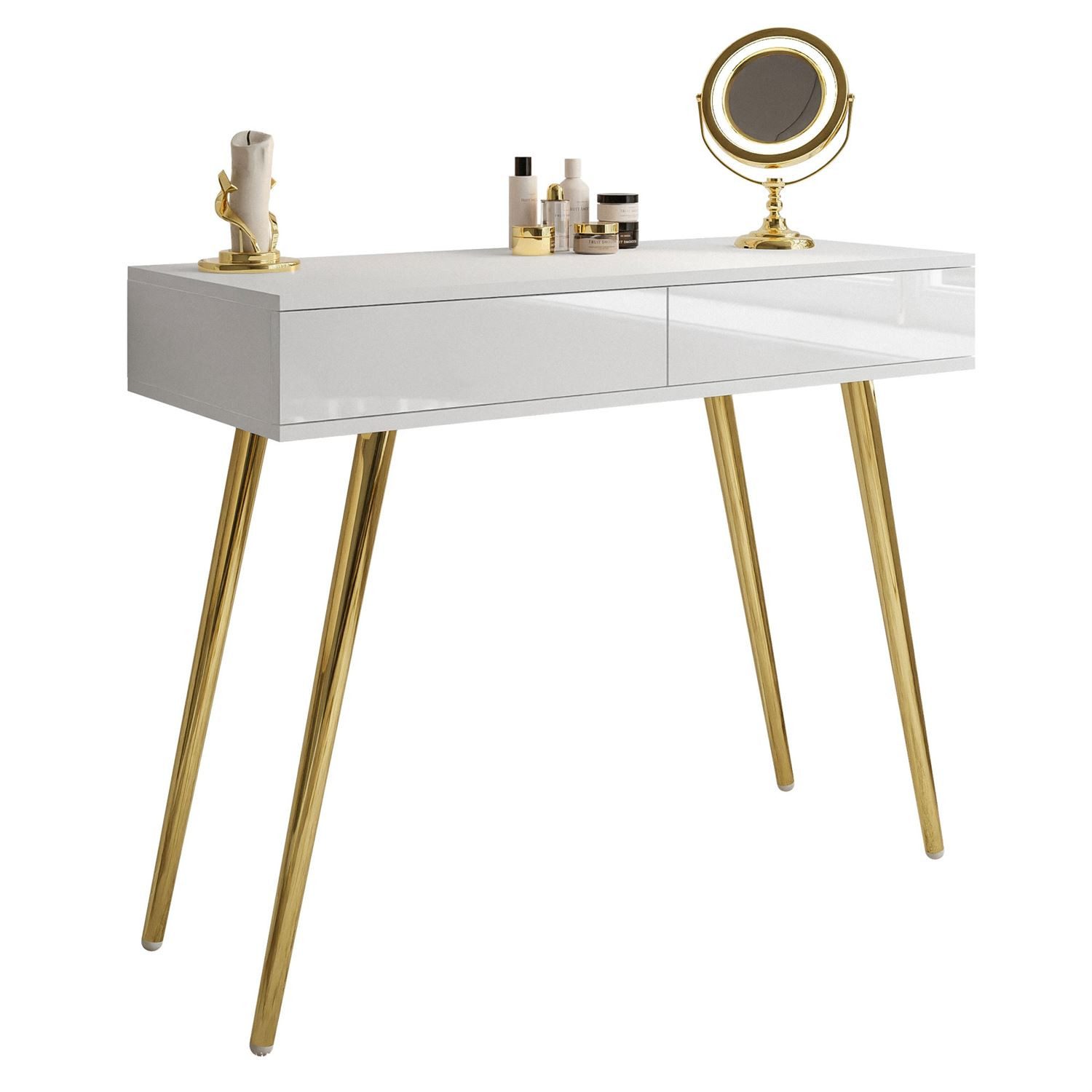 Lookway Konsolentisch SIENNA GOLD, Konsole mit Schubladen auf goldenen Bein günstig online kaufen