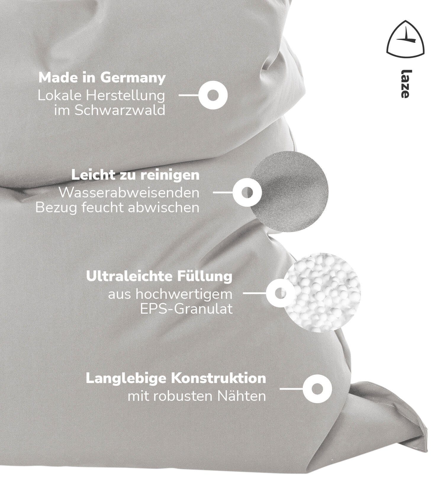 mokebo Sitzsack Der Große (für drinnen & draußen), Bean Bag Outdoor XXL, Bodenkissen, Riesen Sitzkissen in Grau