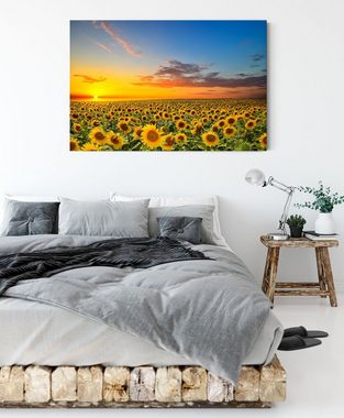 Pixxprint Leinwandbild Sonnenuntergang Sonnenblumen, Sonnenuntergang Sonnenblumen (1 St), Leinwandbild fertig bespannt, inkl. Zackenaufhänger