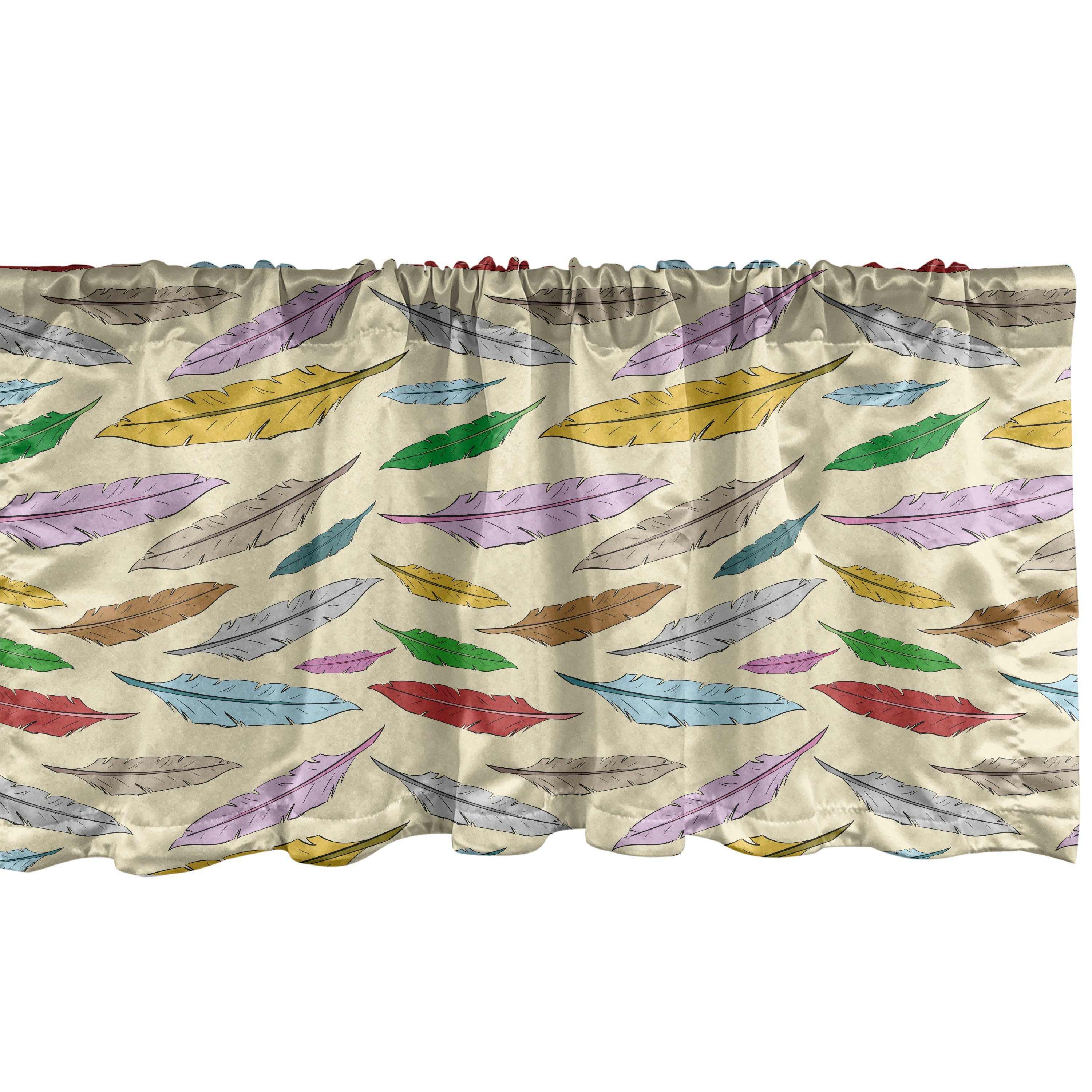 Scheibengardine Vorhang Volant für Küche Schlafzimmer Dekor mit Stangentasche, Abakuhaus, Microfaser, Retro Bohemian Federn Muster
