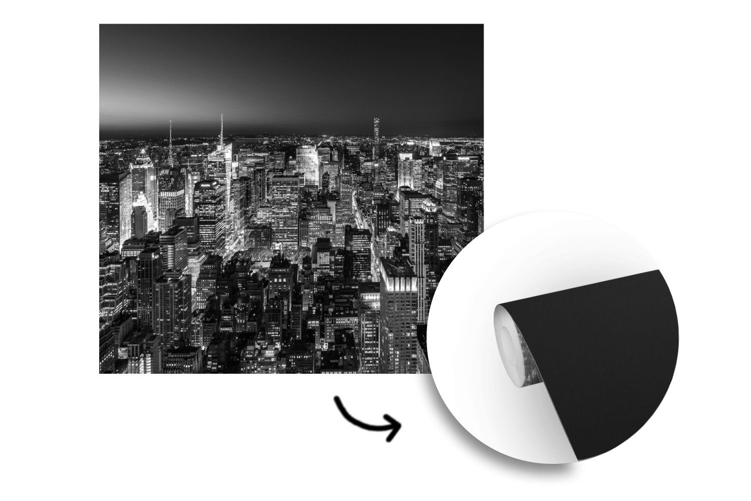 MuchoWow Fototapete New Yorker Skyline, Tapete für Wohnzimmer Schlafzimmer, und Vinyl schwarz St), Matt, Wandtapete weiß, (5 oder bedruckt
