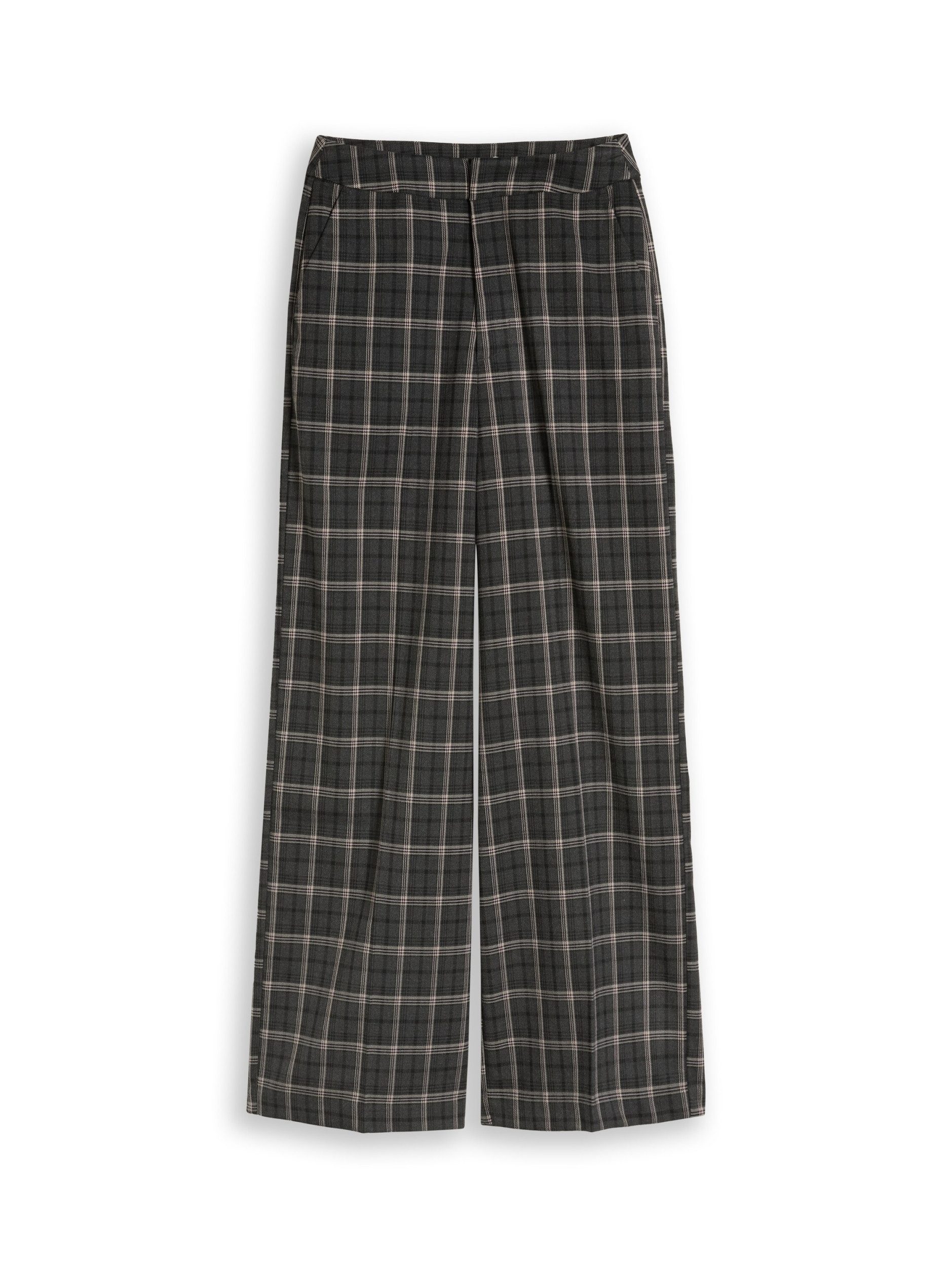 TOM TAILOR Denim Chinos checked wide leg pants grey beige check