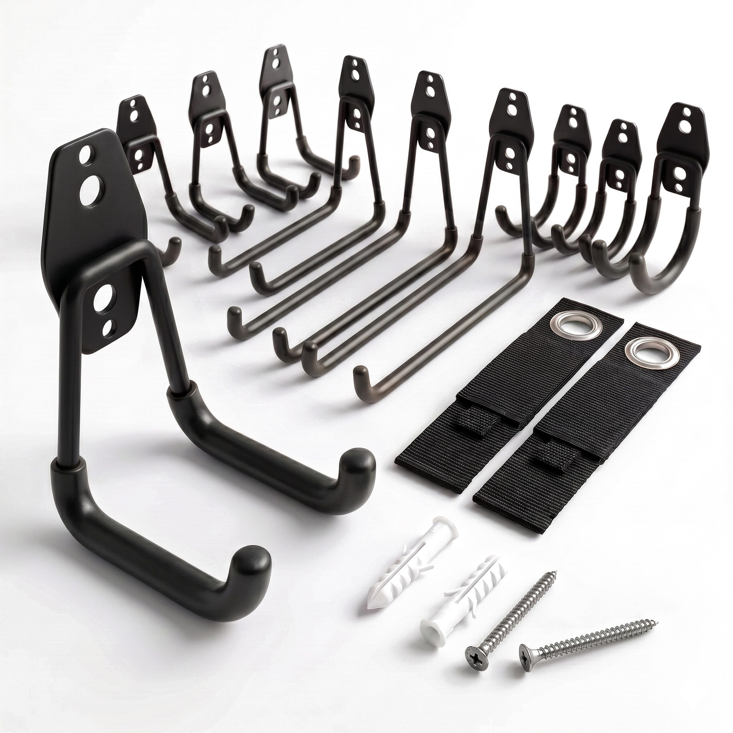 relaxdays Wandhaken 12-teiliges Wandhaken Set Kabelorganizer, Schläuche, Garten, Garage, Haushalt, Gartengeräte, Keller, Werkzeuge, Kabel, (12-St), Schwarz / Schwarz