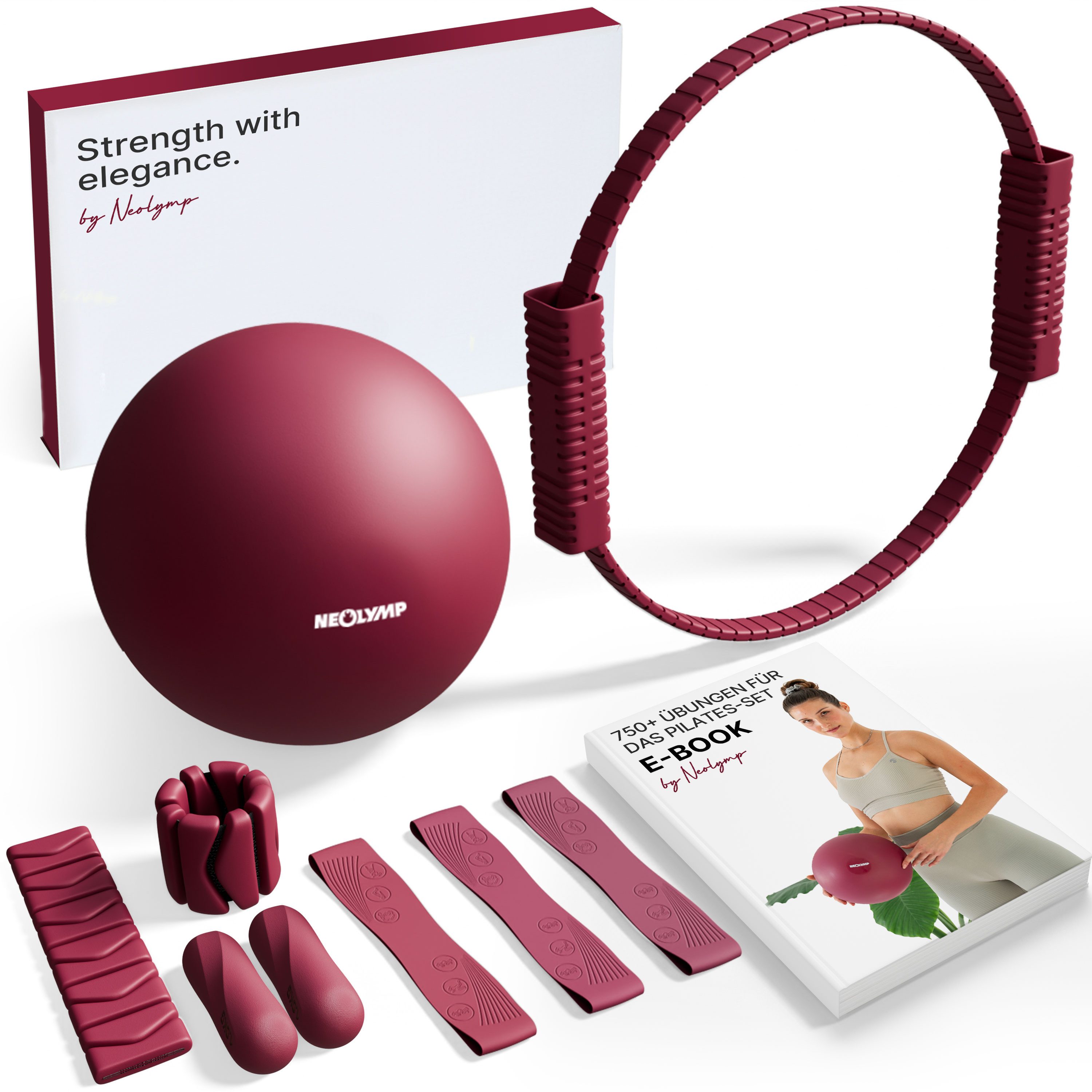 NEOLYMP Pilates-Ring Pilates Set für Zuhause – Pilates Ball, Pilates Ring & Gewichte (Pilates Essential Kit Damen & Anfänger - Home Pilates), Pilates Zubehör Set – inkl. Pilates Bänder, 1kg Hanteln & E-Book