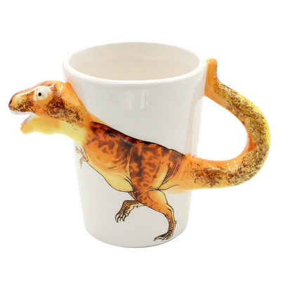 Dekohelden24 Tasse Kaffeebecher Kaffeetasse mit Dino aus Keramik versch. Motive, Porzellan