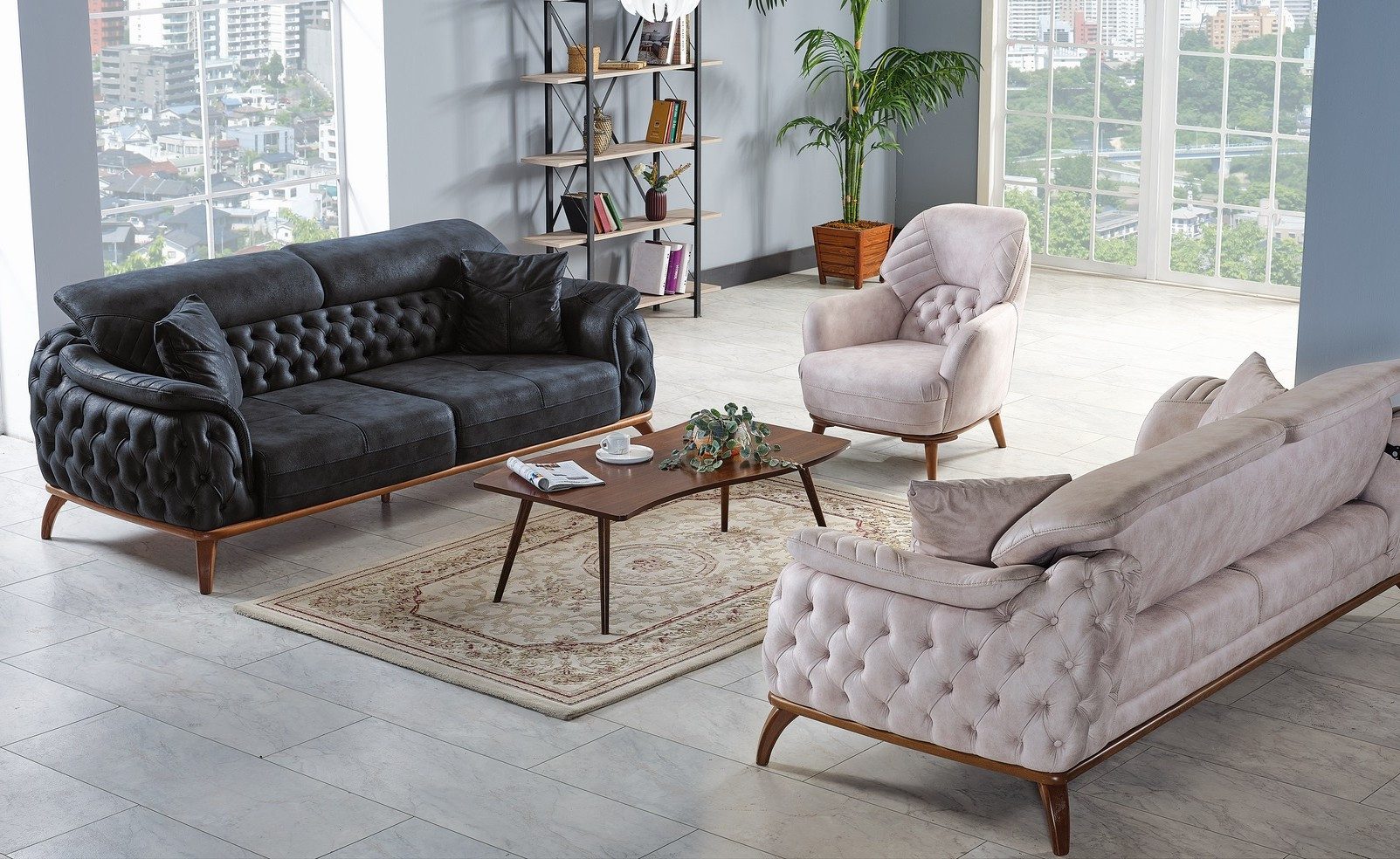 Xlmoebel Polstergarnitur Sofagarnitur 3+3+1 Sitzer Chesterfield Modern Relax Sessel, (Polstergarnitur, 3-tlg., 3+3+1 Sitzer), Made in Europa
