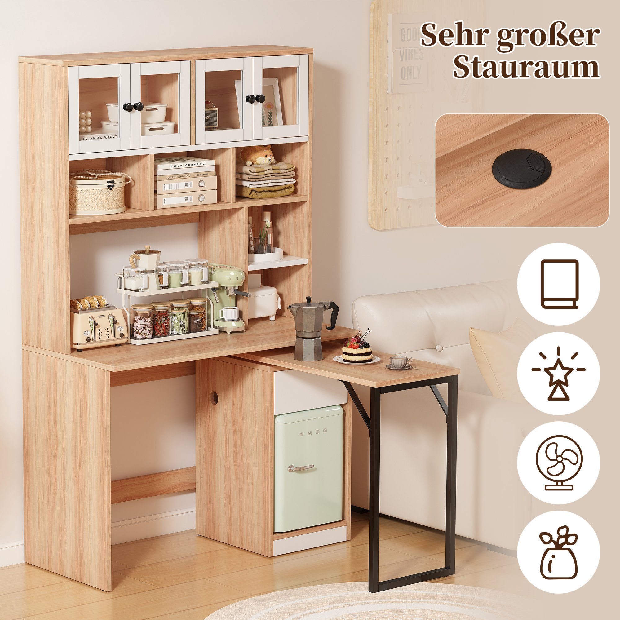 Flieks Regal-Schreibtisch (1-St., mit Schublade & L-förmig Tisch), mit drehbar Eckschreibtisch Computertisch Bürotisch mit Stauraum – Bild 5 von 5