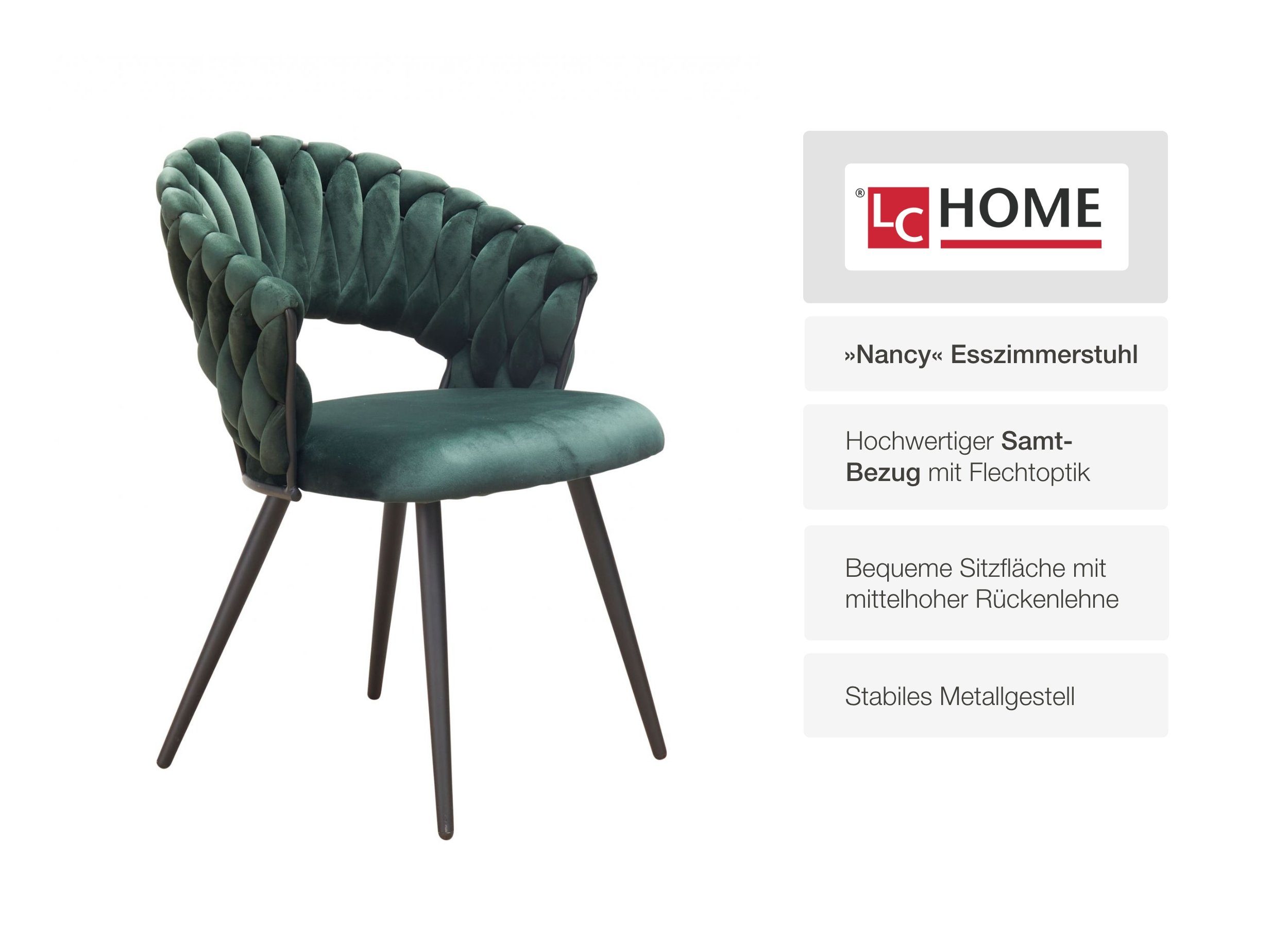 LC Home Esszimmerstuhl »Nancy« Flechtoptik Samt Armlehnstuhl Designerstuhl (Einzelstuhlset, 4 St), Gestell aus Metall – Bild 4 von 5