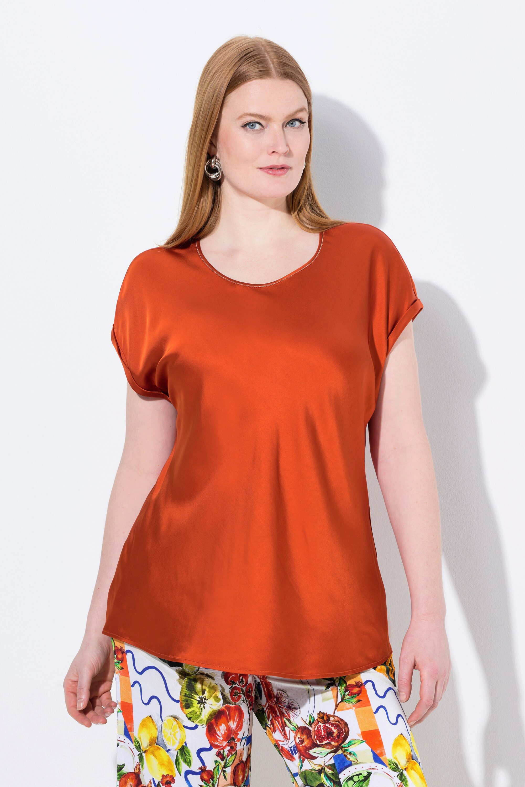 Ulla Popken Spitzenbluse Satinblusenshirt Classic Rundhals günstig online kaufen