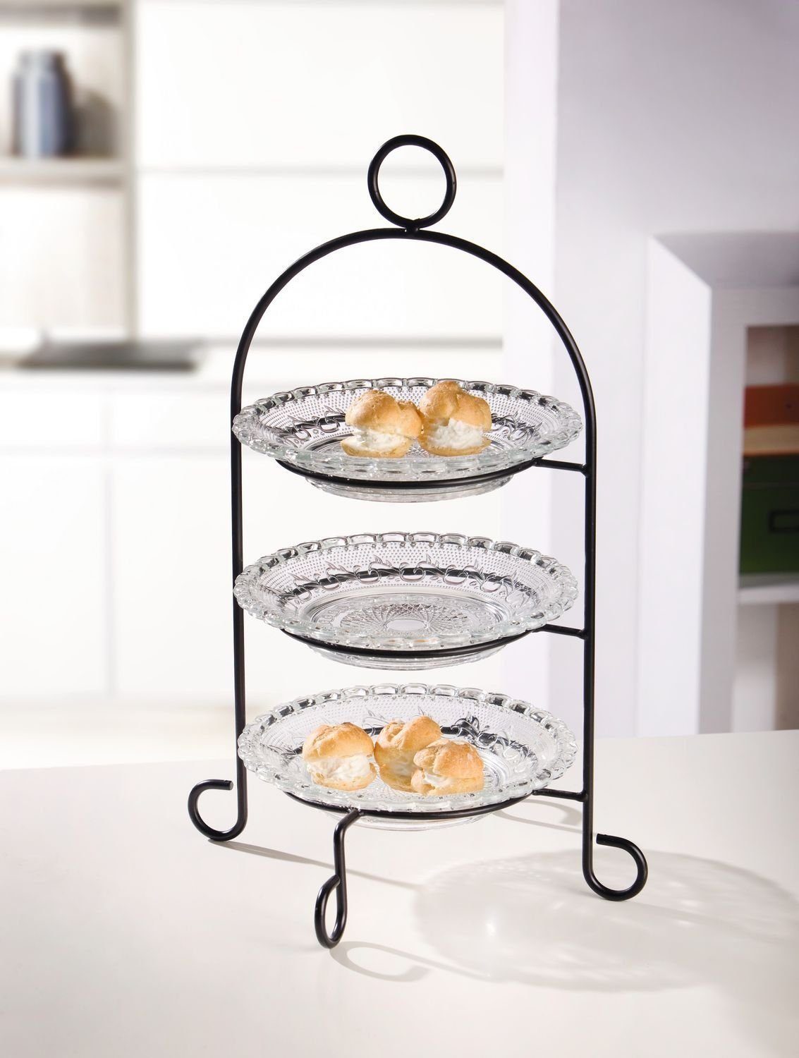 Home-trends24.de Etagere Glas Servierplatte Servierschale Gebäck Obst Metall, Glas
