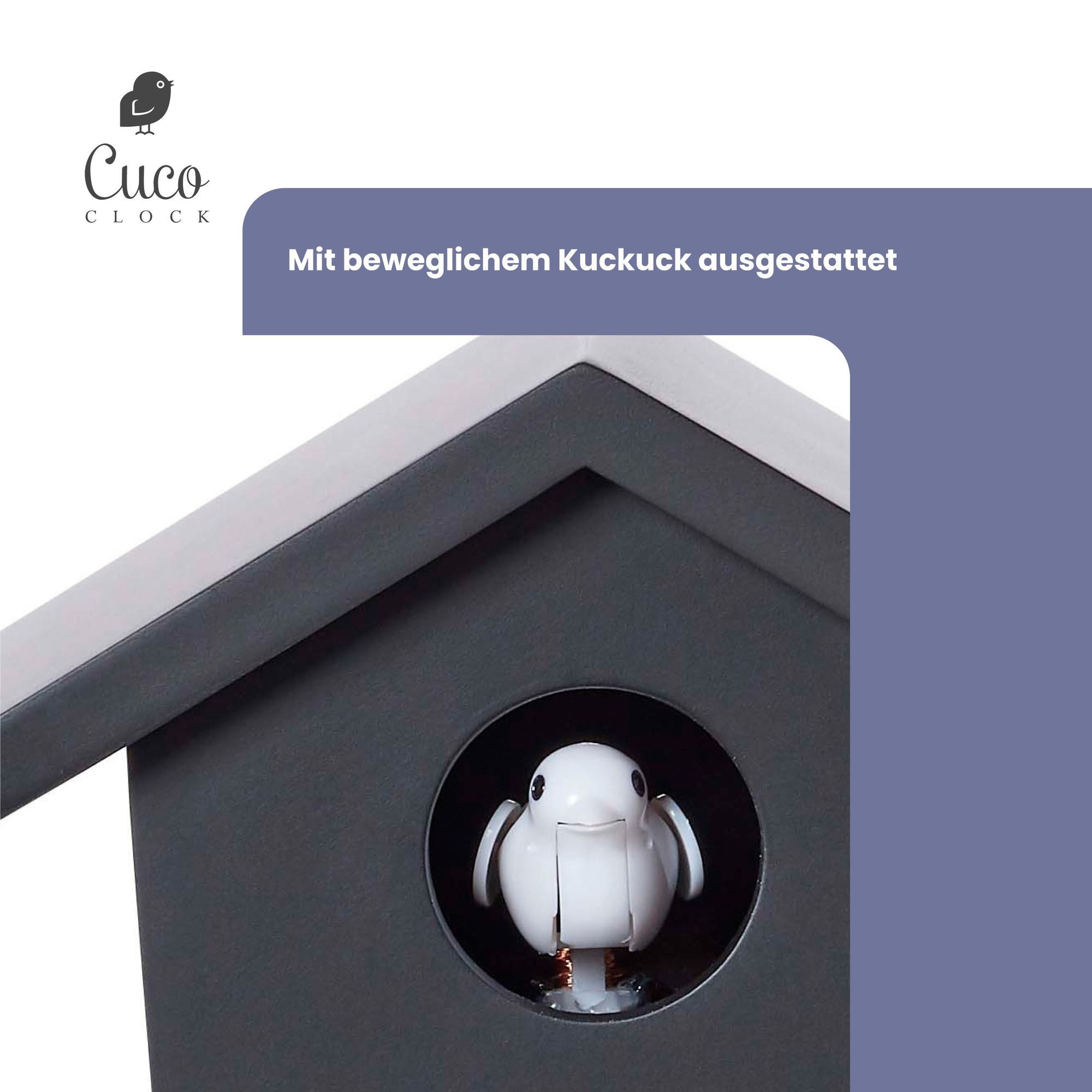 Cuco Clock Wanduhr Mini Kuckucksuhr HOCHHAUS, Wanduhr, Moderne Schwarzwalduhr (17,0 × 12,4 × 9,0cm, mit Nachtruhefunktion, Kuckucksruf, Quarzuhrwerk) – Bild 4 von 5