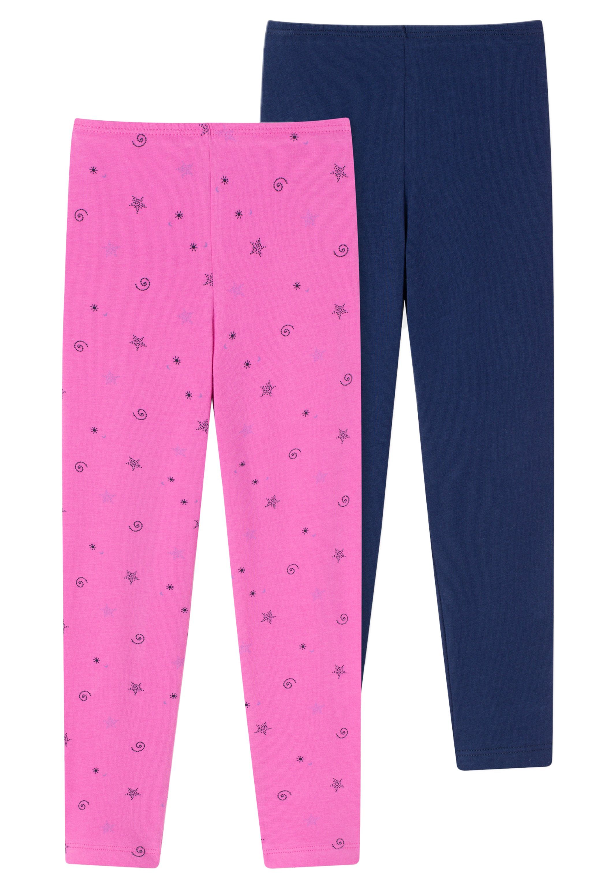 Schiesser Panty 2er Pack am Cotton Bund (Spar-Set, Softer Eng 2-St) Leggings - anliegend Bein, 95/5 - Baumwolle Dunkelblau / Organic Pink