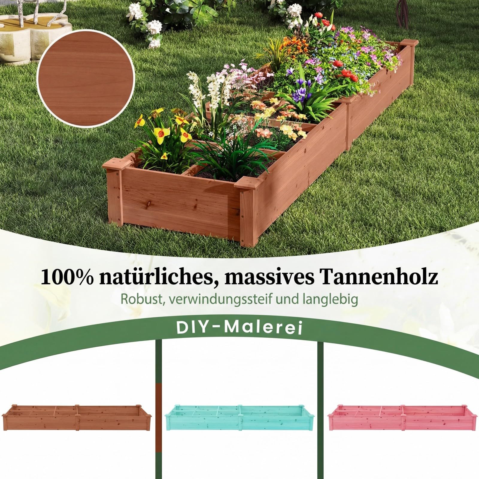 COSTWAY Hochbeet, Gartenbeet, mit 2 Pflanzkästen, 228 x 62 x 25 cm