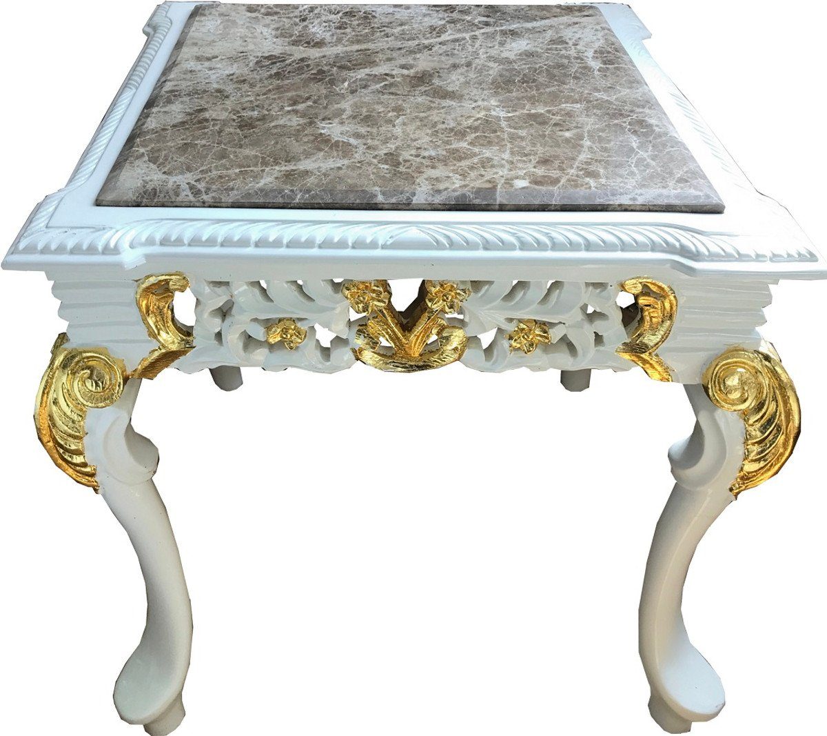 / Tisch - Massivholz Möbel Grau - Beistelltisch Barock Casa Gold Weiß Marmorplatte Padrino Handgefertigter mit / Barock Beistelltisch