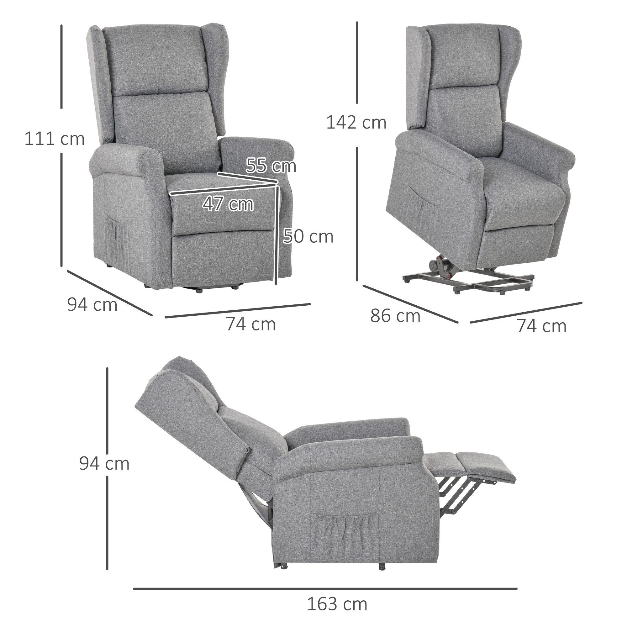 HOMCOM Relaxsessel mit Aufstehhilfe elektrisch Liegefunktion (Set, 1-St., 1), Elektrische Aufstehhilfe, 135° Liegefunktion
