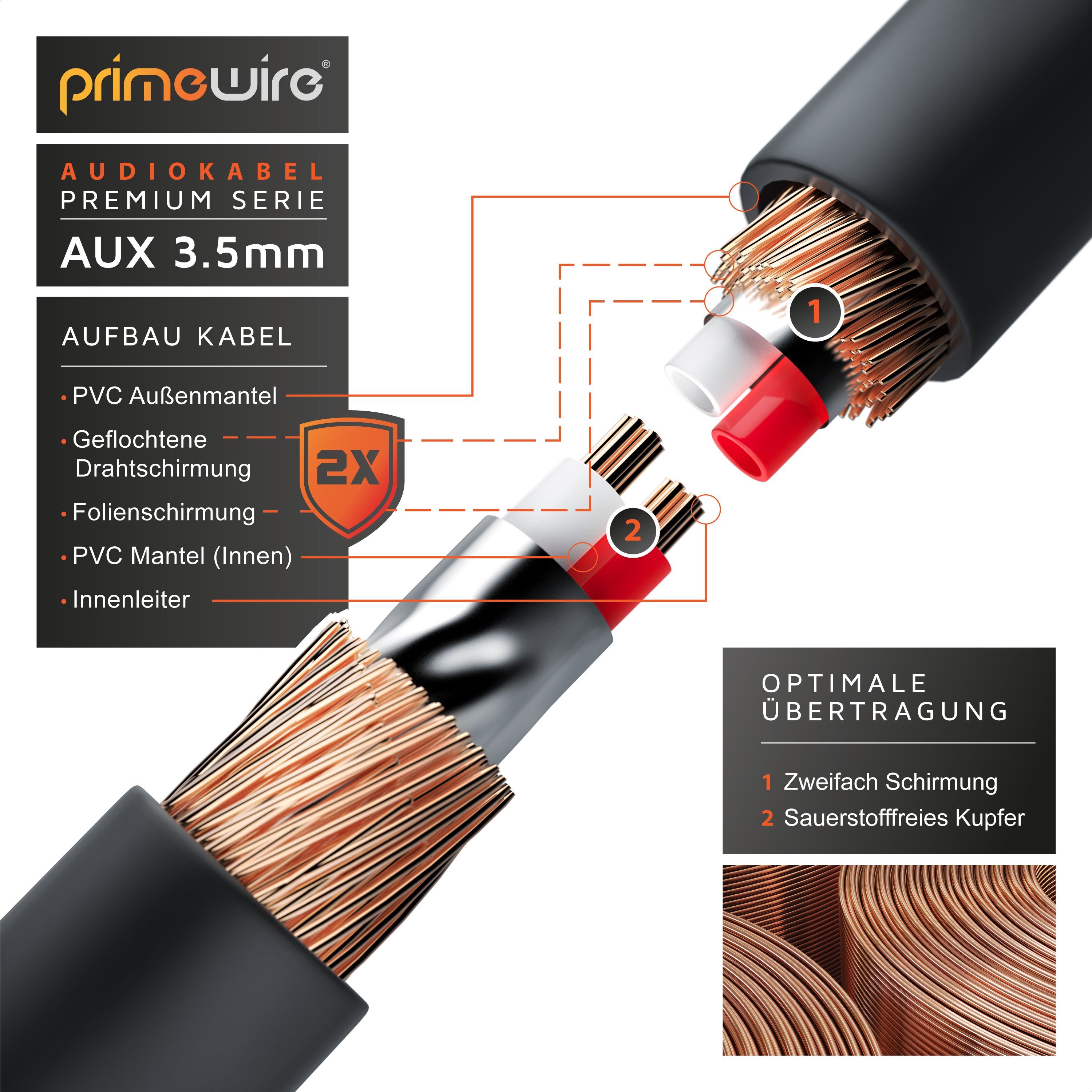 Primewire Premium Stereo Audio AUX Stecker auf 2x Buchse Y-Adapter Audio-Adapter 3,5-mm-Klinke zu 2x 3,5-mm-Buchse, 15 cm, 2 Kopfhörer an einem Gerät, für Smart – Bild 5 von 5
